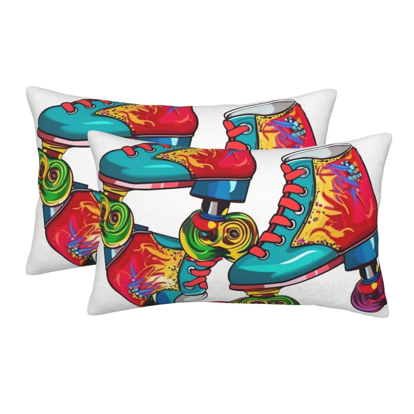 2 Pack Standard Size Pillow Cases for Hair and Skin Soft Breathable Pillow Case Covers with Hidden Zipper Colorful Roller Skates Pillowcase 20"x30" Pillow Cover for Sleeping Gift