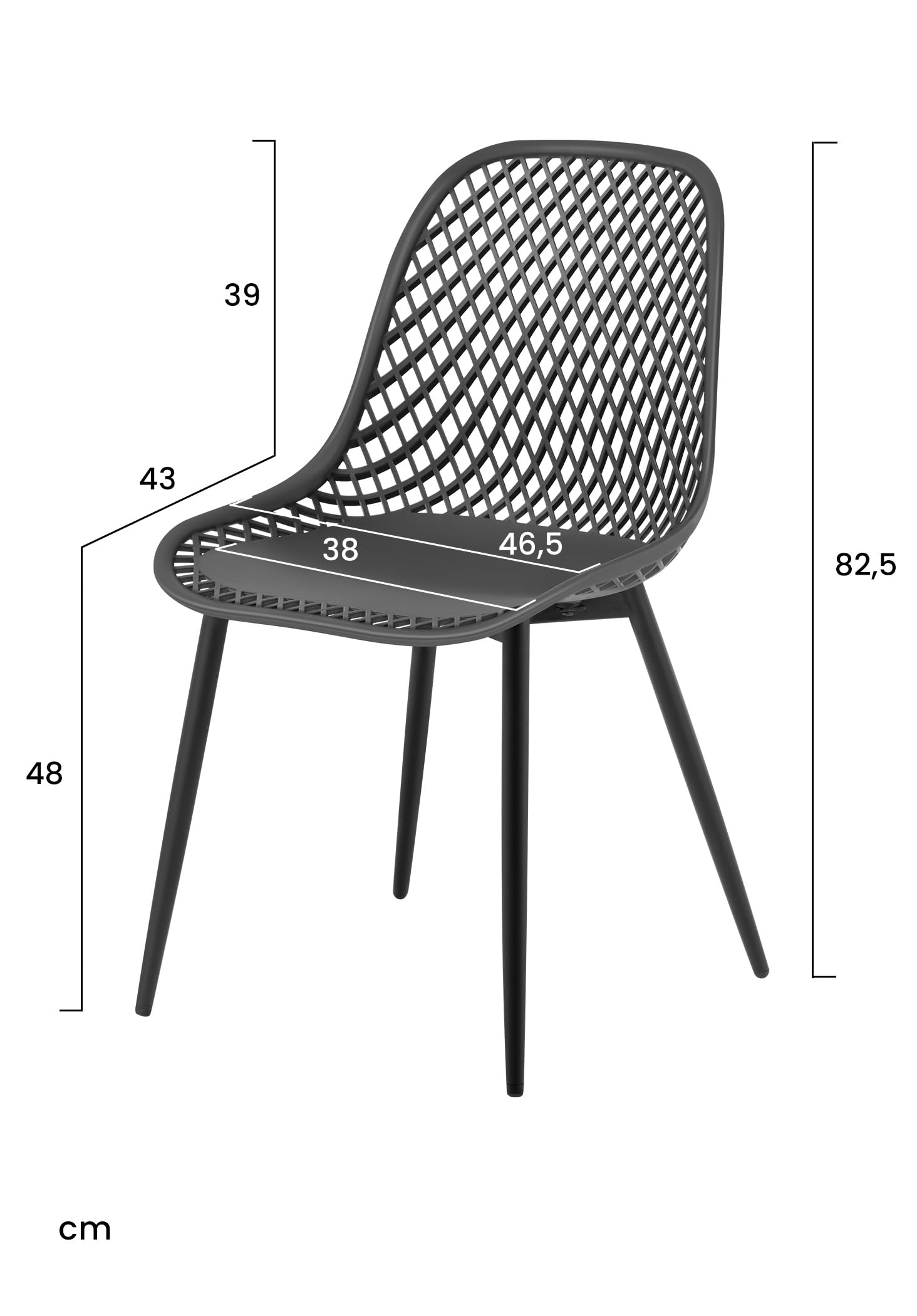 WOLTU Klihome Chaise de Salle à Manger Lot de 4,Noir | Chaise de Cuisine avec Pieds en Métal, Dossier Incurvé avec Design Évidé, Siège en PP