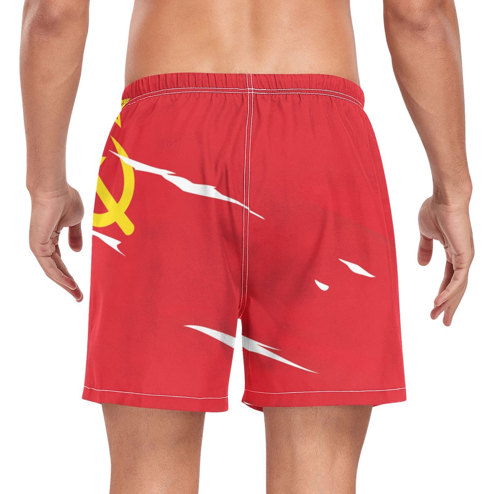 Yuiboo Soviet Union Flag Union of Soviet Socialist Republics NationalMens Beach Shorts Men's Double Layer Running Shorts with Pockets and Compression Liner Beachwear Quick Dry Multi