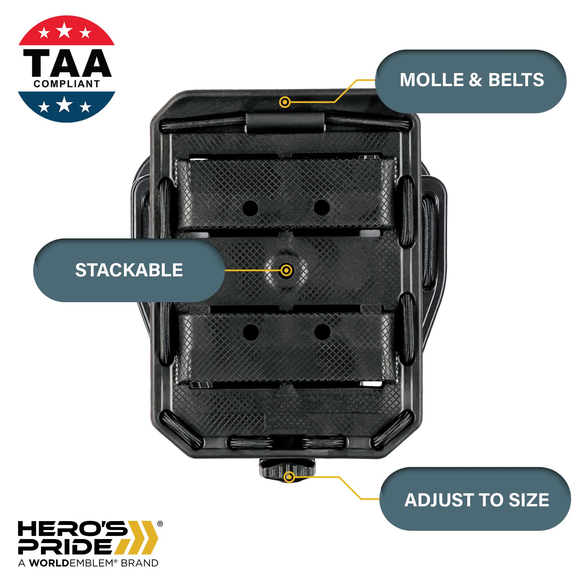 Hero’s Pride Flex OWB Double AR Magazine Case - Universal Fit with Rotating Belt Adapter - Single or Double Stack AR Magazines, 5.56 and .223 Mags - TAA Compliant
