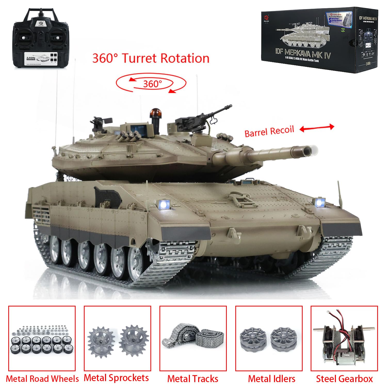 1/16 RC Panzer IDF Militär Merkava MK IV Metallschienen Straßenräder Leerlauf Pro Edition Hobby Grade Panzer Modell Tank BB Shooting Airsoft Tank That Shoot