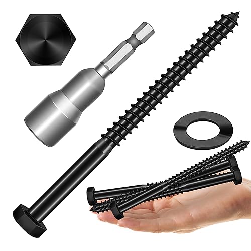 Miniatura 52 de (8 juegos) Pernos de retraso de cabeza hexagonal de 3/8 x 4 pulgadas, tornillos de retraso resistentes con arandelas, pernos de acero inoxidable 304