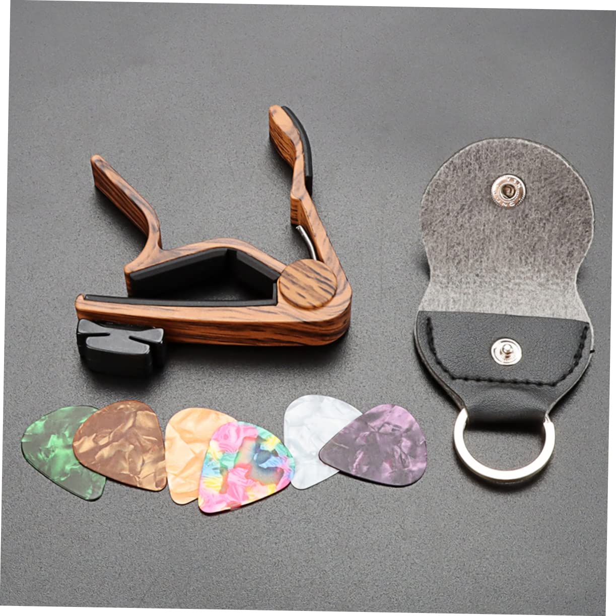 Yardwe Professional Guitar Capo Set Picks 8pcs Guitar Picks Holder Wood Material Easy to Tune for Acoustic Electric Guitars