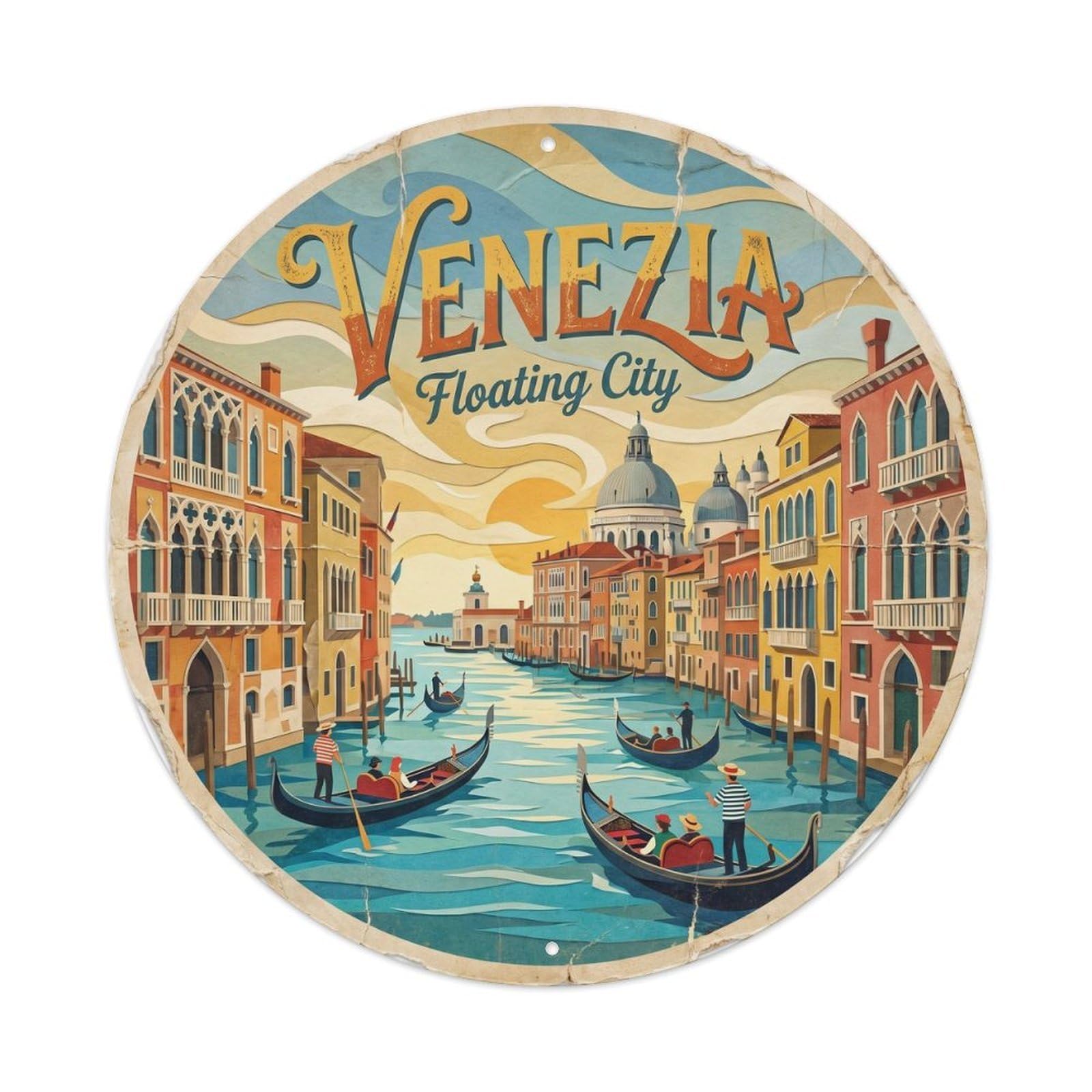 Yrnq Vintage Style Vintage Travel Venice Canal Italy Vintage Metal Tin Sign Plaque Wall Decor For Cafe, Club, Garden Round Metal Poster 8X8inch