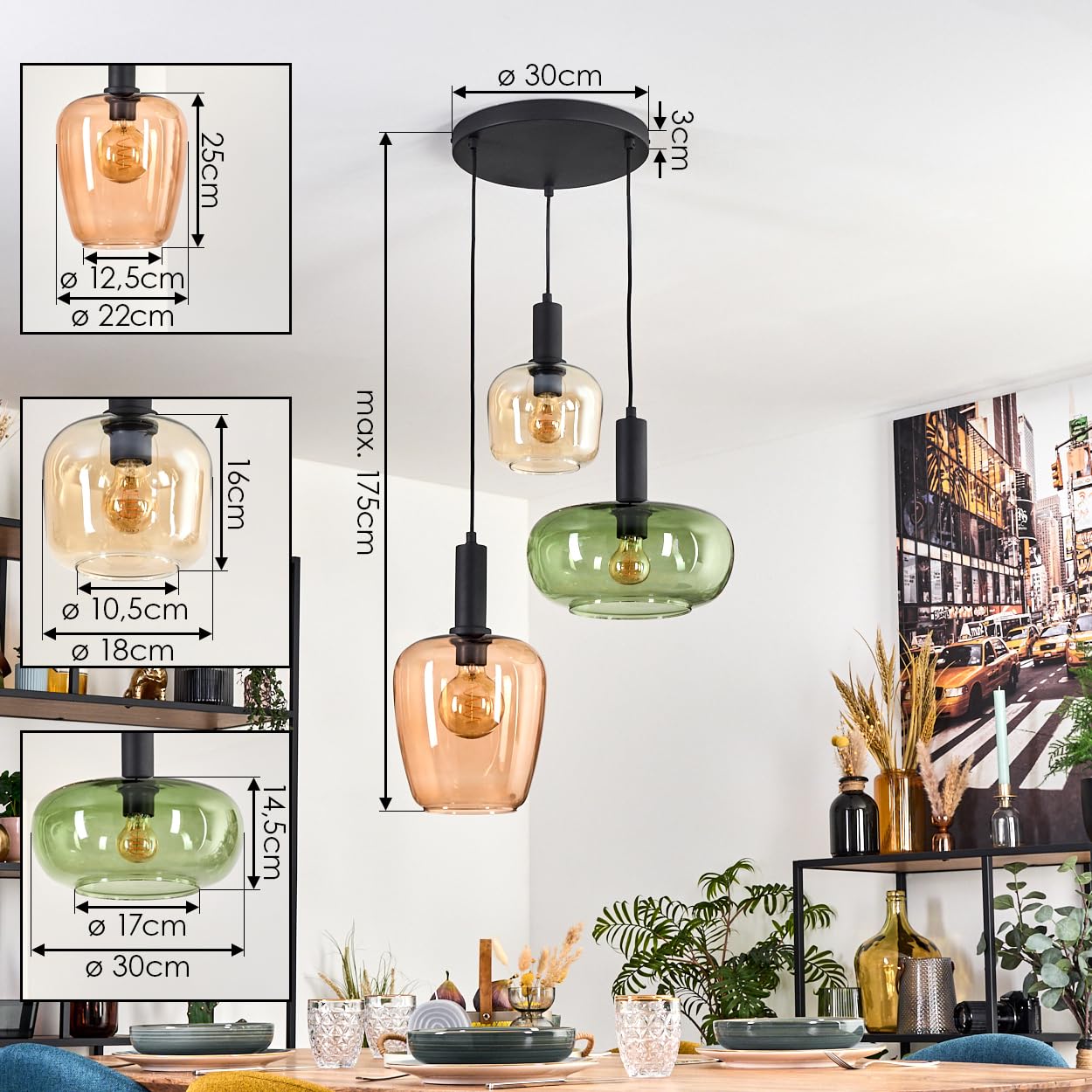 ILONA Suspension Luminaires Lucide Noir, 3 lumières