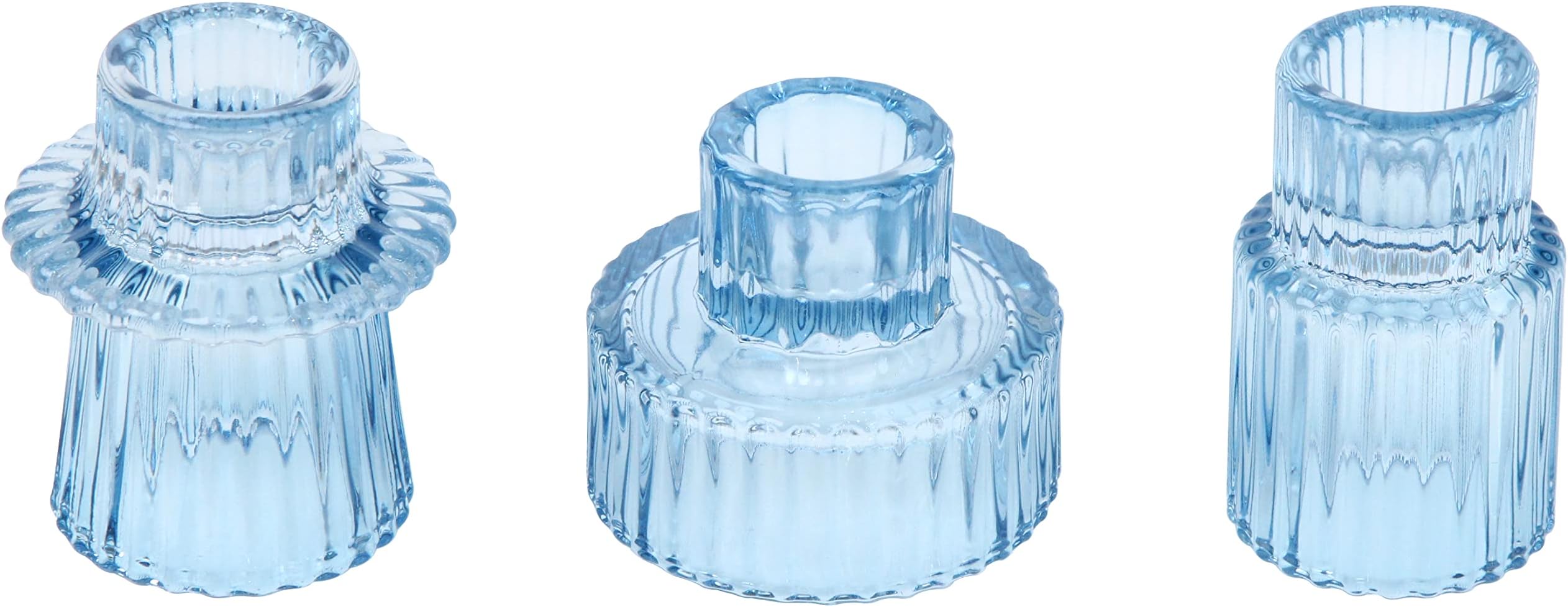 Vixdonos Glass Candlestick Holders Tealight Candle Holders for Table Centerpieces, Wedding Decor and Dinner Party (3 Pcs, Light Blue)
