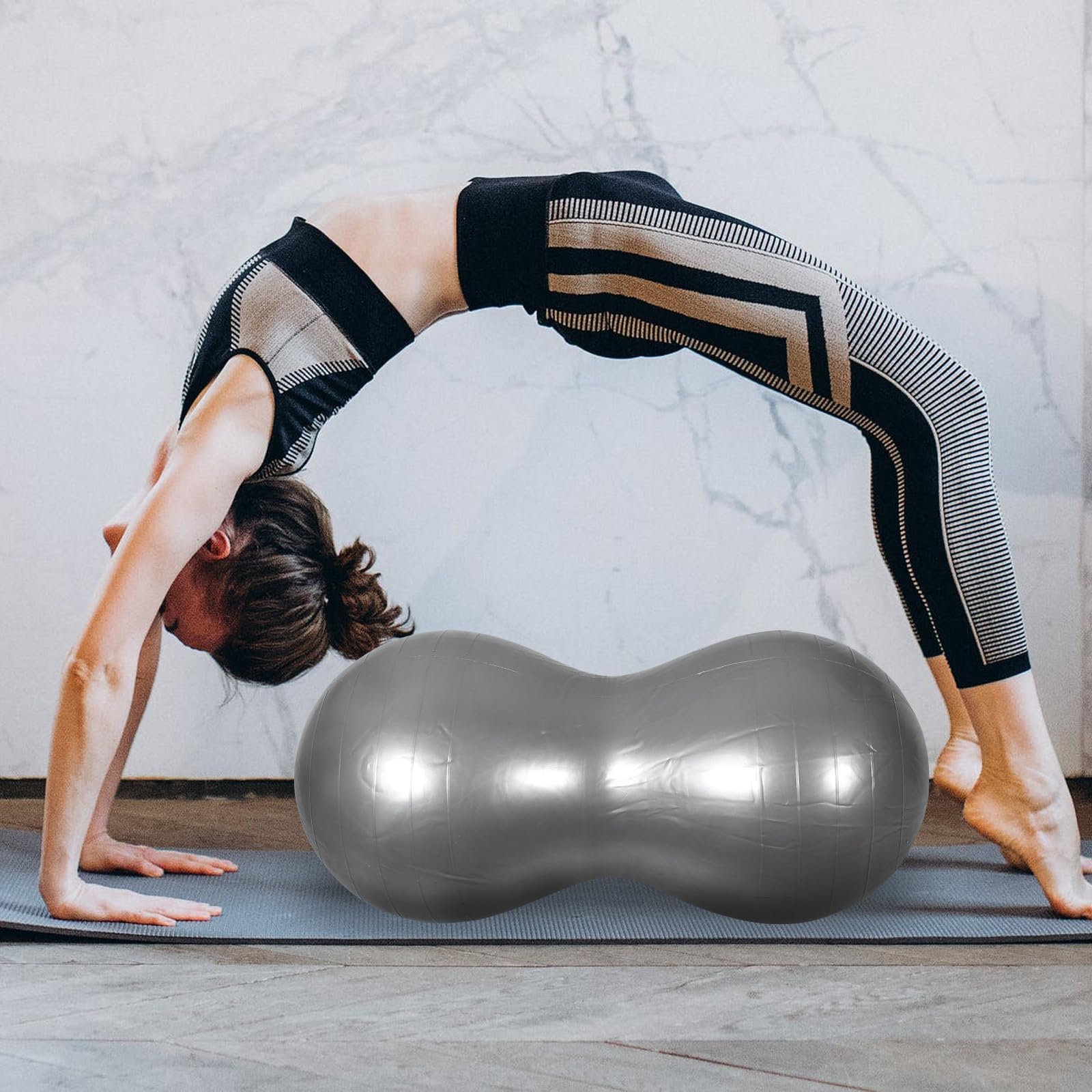 CHILDWEET Palla Yoga a Forma di Arachide Antiscoppio in Pvc, Set 1 | Argento, con Gonfiatore Incluso, per Massaggio e Body Building, Portatile e Sicura