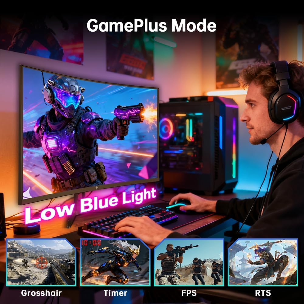 Zakrzywiony monitor gamingowy KTC 27 cali QHD, 2K@180Hz (185Hz OC), matryca HVA 1 ms GtG, kontrast 4000:1, Adaptive Sync, kompatybilny z HDR10 (2×HDMI 2.0, 2×DP 1.4), VESA 100×100 mm