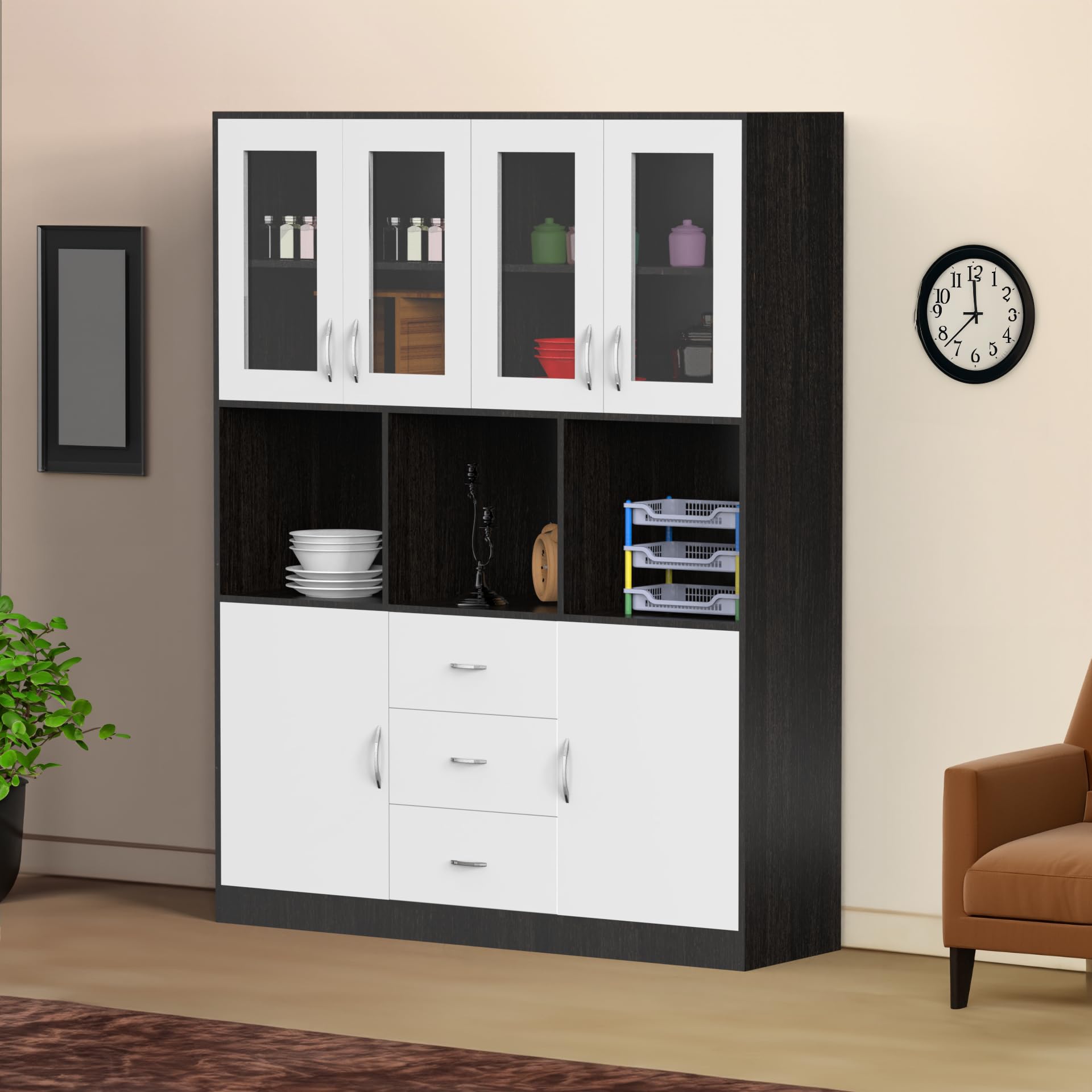 NEEHV HOME Nora Wooden Crockery Cabinet for Kitchen | Display Cabinet for Dining Room, Living Room (Wenge and Frosty White, 42.5 X 153 X 195)-image-12