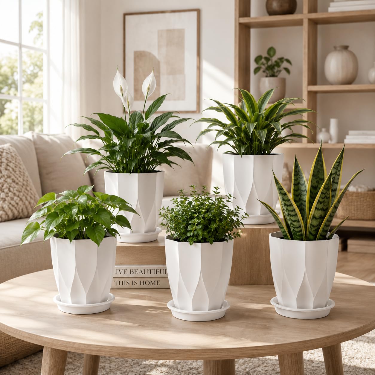 Light Brown Flower Pots Set of 5 - Modern Plant Planters -12 Light Brown Flower Pots Set of 5 - Modern Plant Planters -12