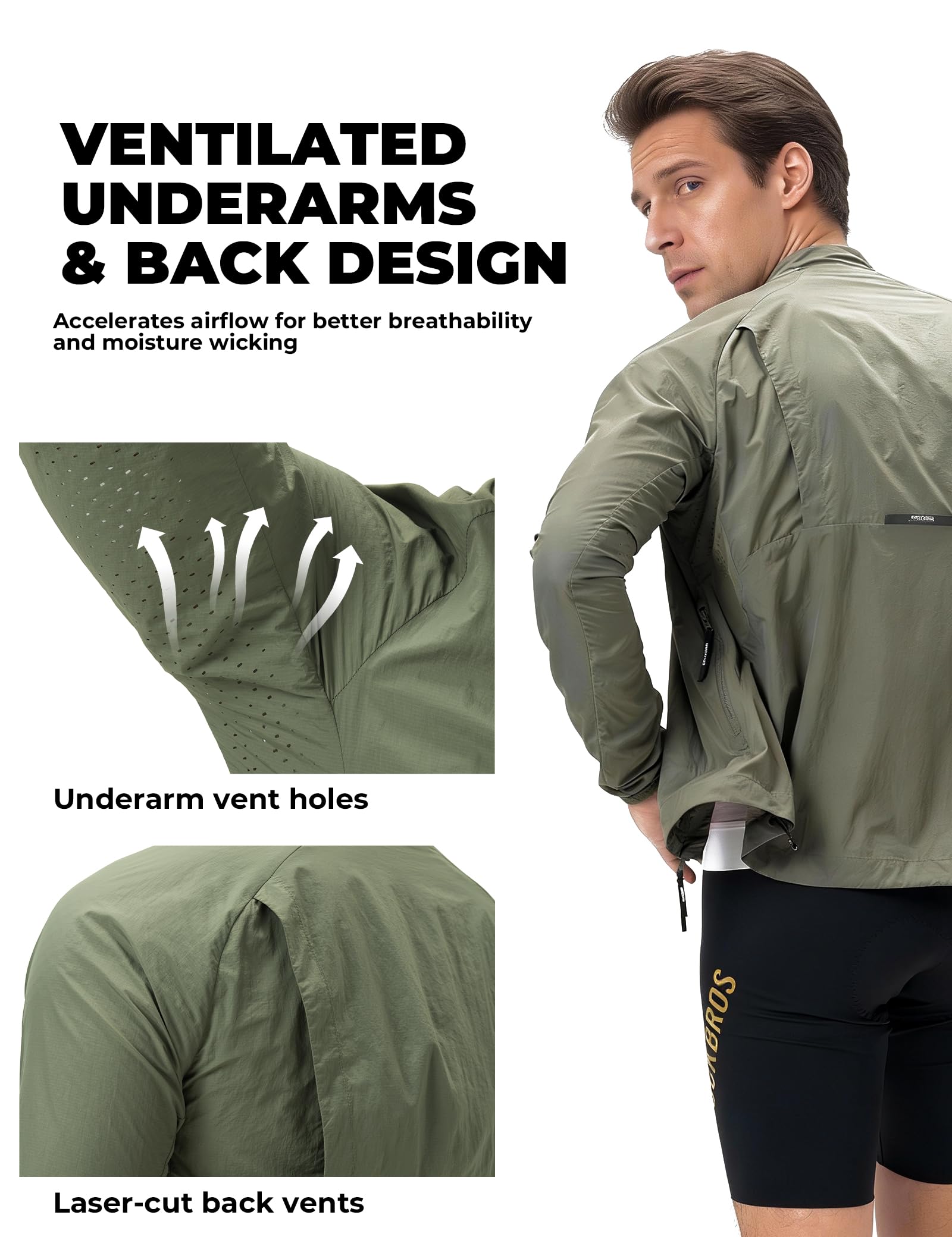 ROCKBROS Chaqueta Cortavientos para Hombre y Mujer, Ropa Deportiva Ligera Transpirable Reflectante, Plegable con Bolsillos para Ciclismo, Senderismo y Running