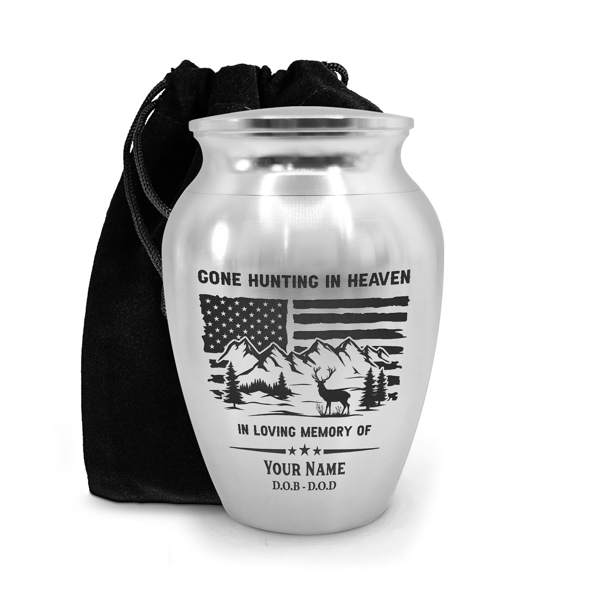 Deer Hunting Mini Cremation Urn, Engraved Inch Adults Memorial Keepsake