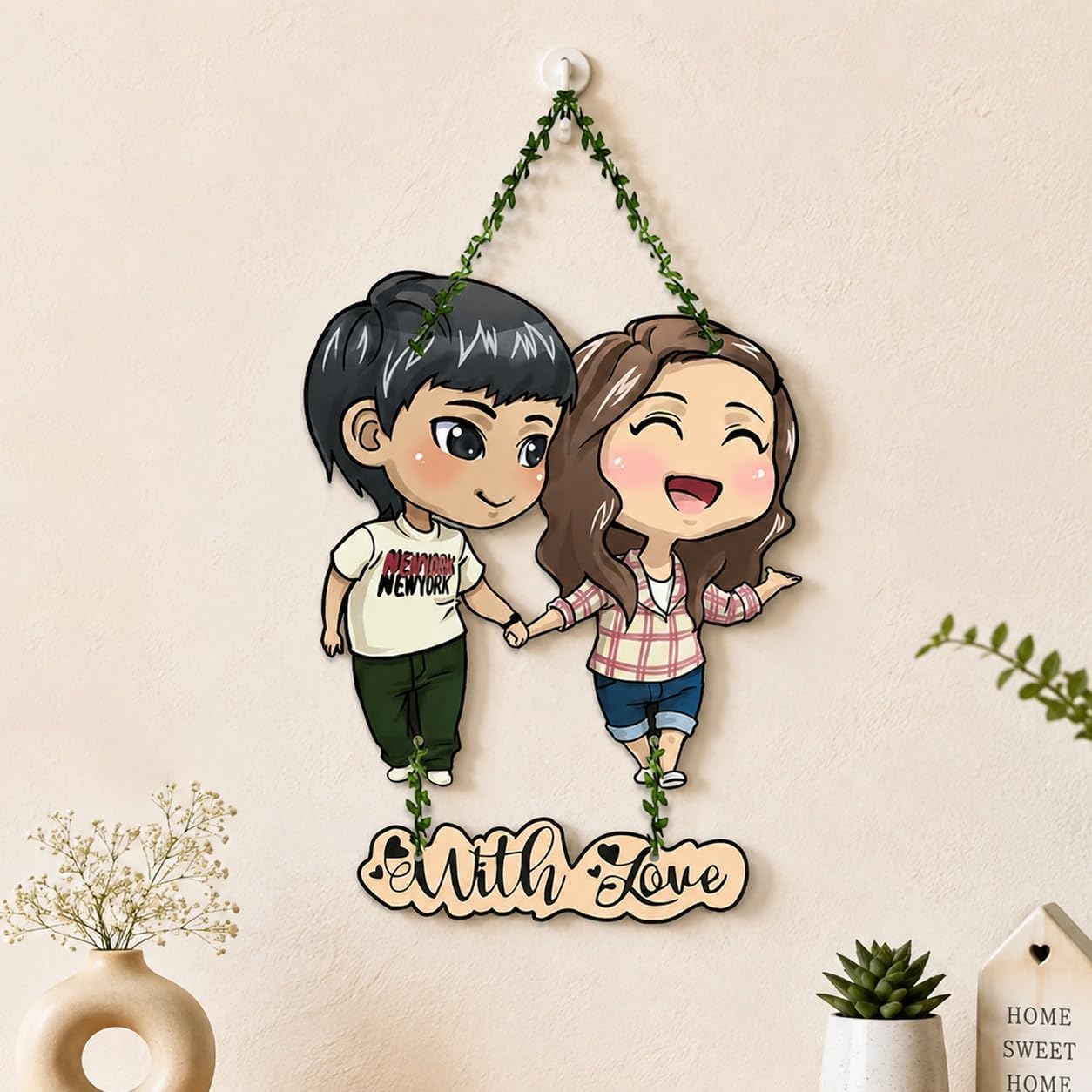 Artvibes Couple Wooden Wall Hanging for Decoration | Valentine Gift for Partner | Gift Items For Girlfriend Boyfriend Husband Wife | Wall Illustrations | Unique Gift Items | Wall Accent (WH_8306N)