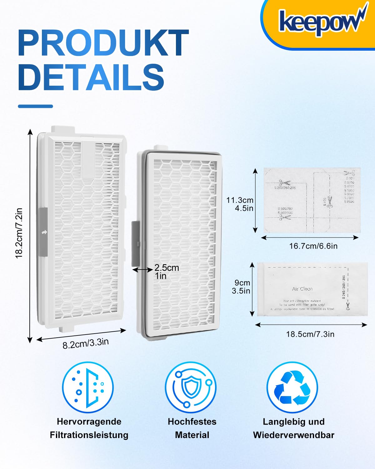 KEEPOW 1 filtr do odkurzaczy Miele Hepa Airclean SF-HA 50, Kompatybilny z Miele Complete C3 & C2, Compact C1 & C2, S8340, Hepa Airclean 50 dla S4000, S5000, S6000 & S8000 Baureihe