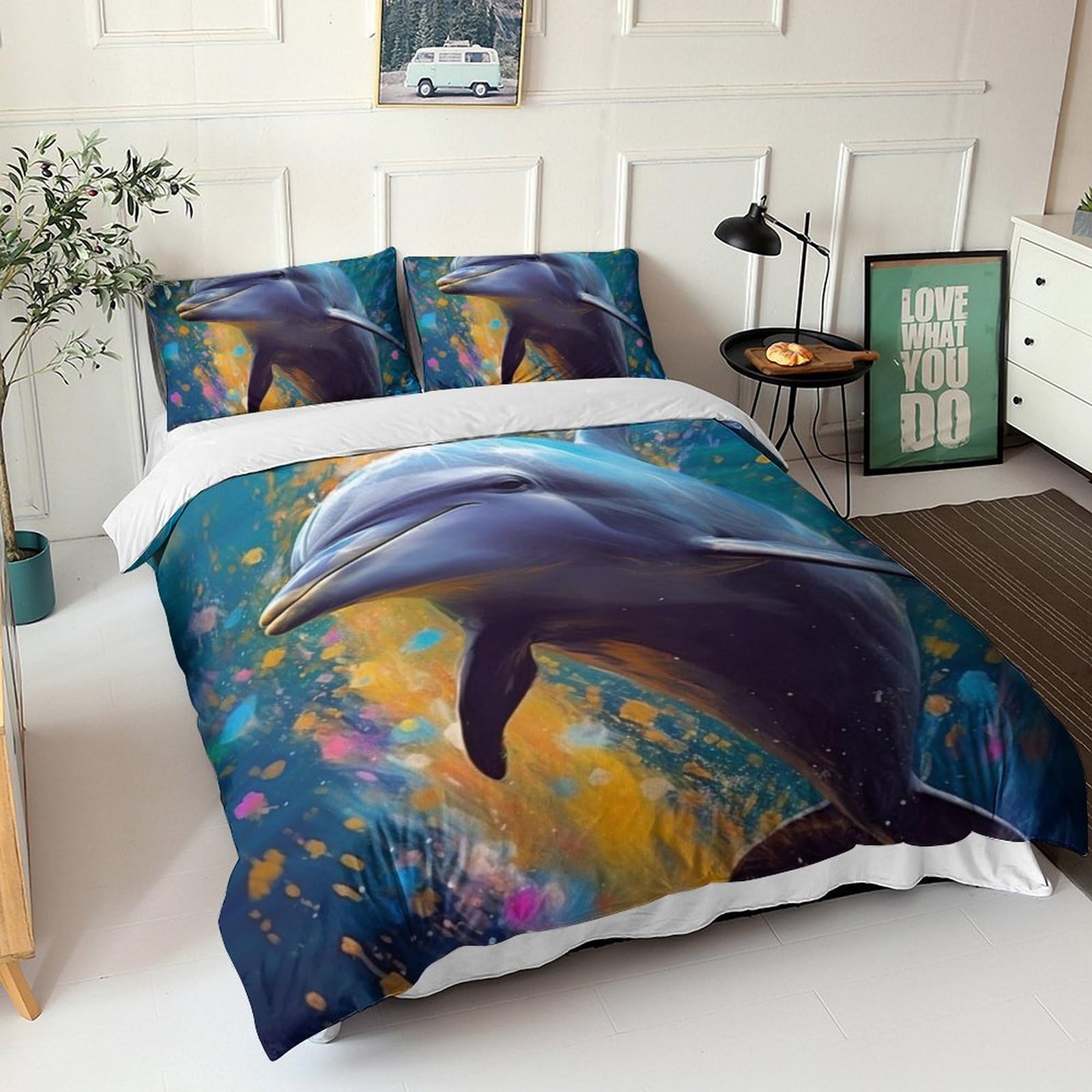 Housse de couette dauphin 3D hypoallergénique avec fermeture éclair robust