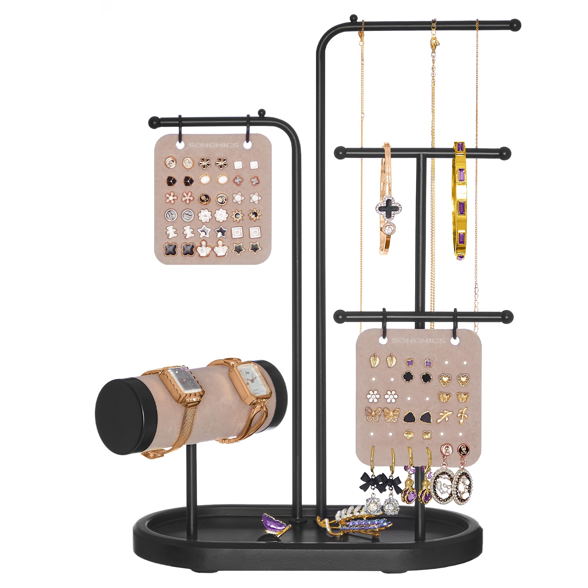 Porte-bijoux noir SONGMICS JJS025B01 avec cadre en métal et 6 tiges