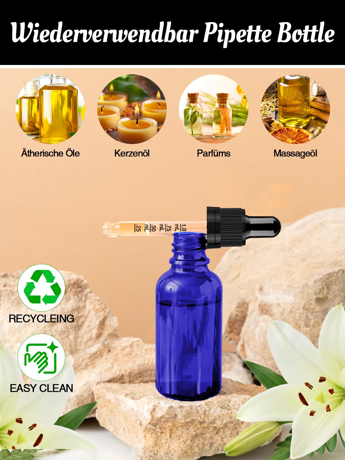 5 Boccette Vetro Contagocce 30ml Ambrate - Set Completo Con Accessori Per Oli Essenziali E Profumi - Foto 5