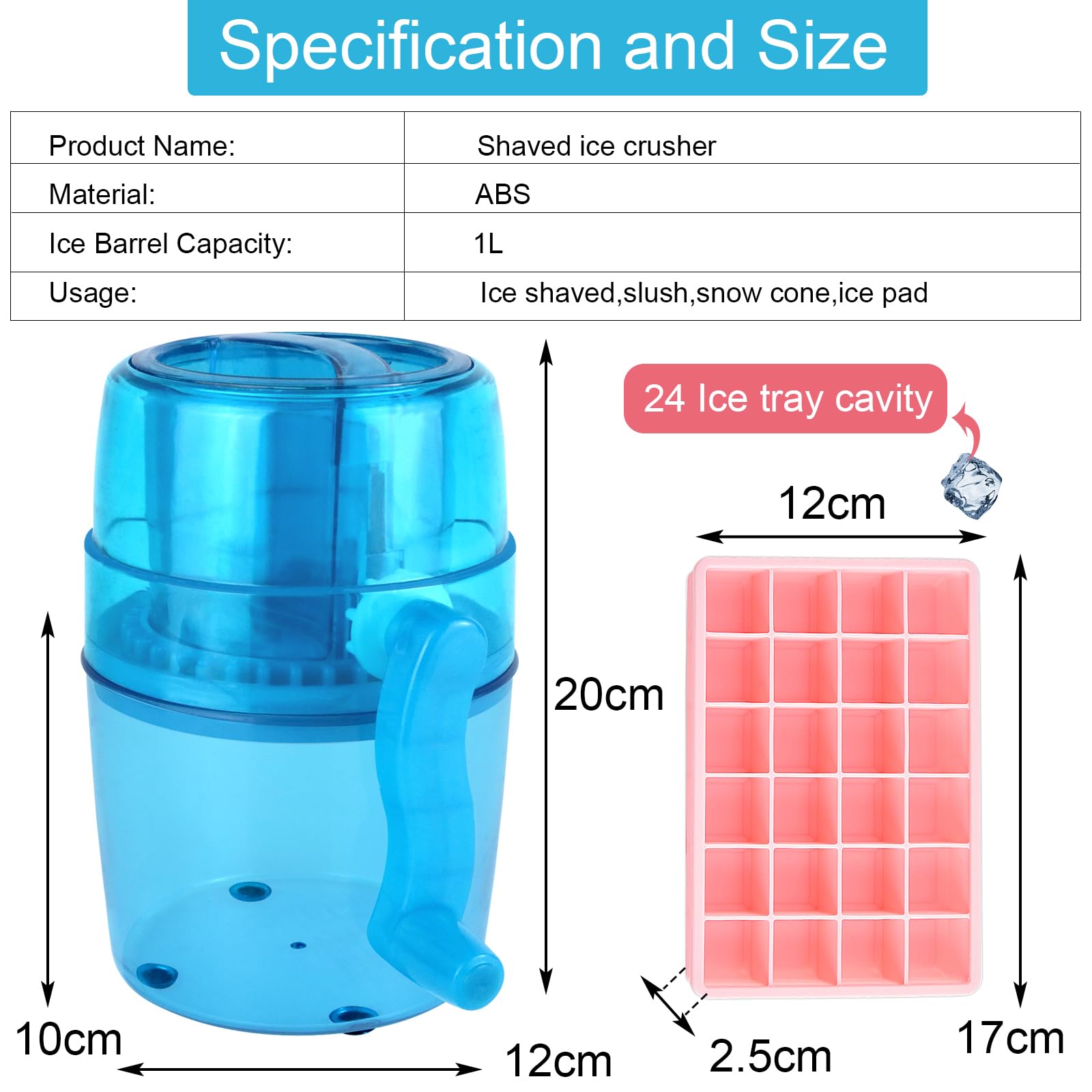 Tosucs Picadora de Hielo Manual, Maquina de granizados para casa Molde para Cubitos de Hielo, granizadora Maquina con manivela, caseros, cócteles
