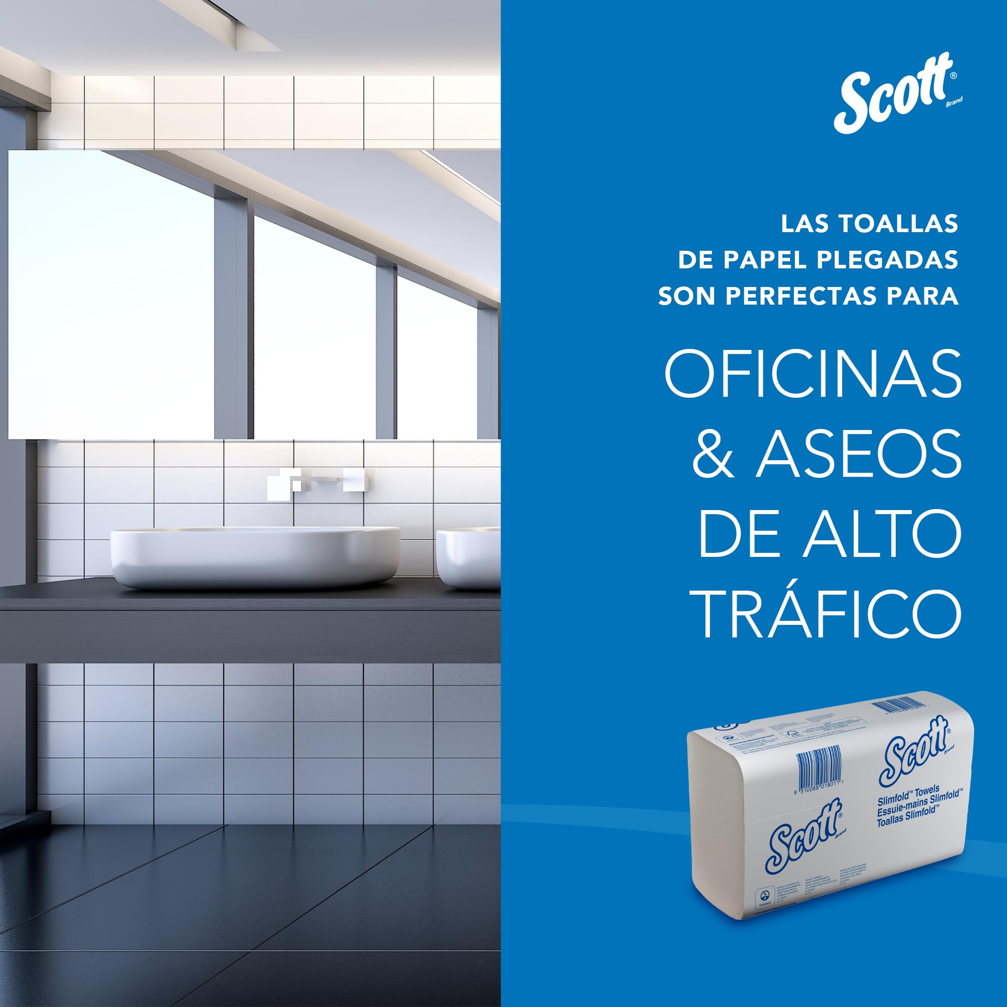 Scott Slimfold Toallas de Mano Intercaladas 5856, 12 Paquetes de 147 Hojas de Papel Compactas, Tecnología Absorbente Airflex