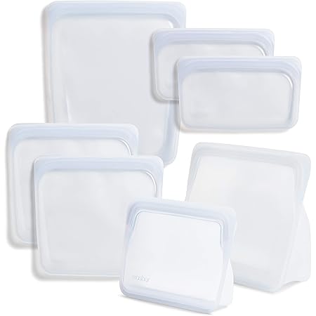 Stasher Reusable Silicone Storage Bag, Food Storage Container, Microwave and Dishwasher Safe, Leak-free, Bundle 7-Pack, Clear