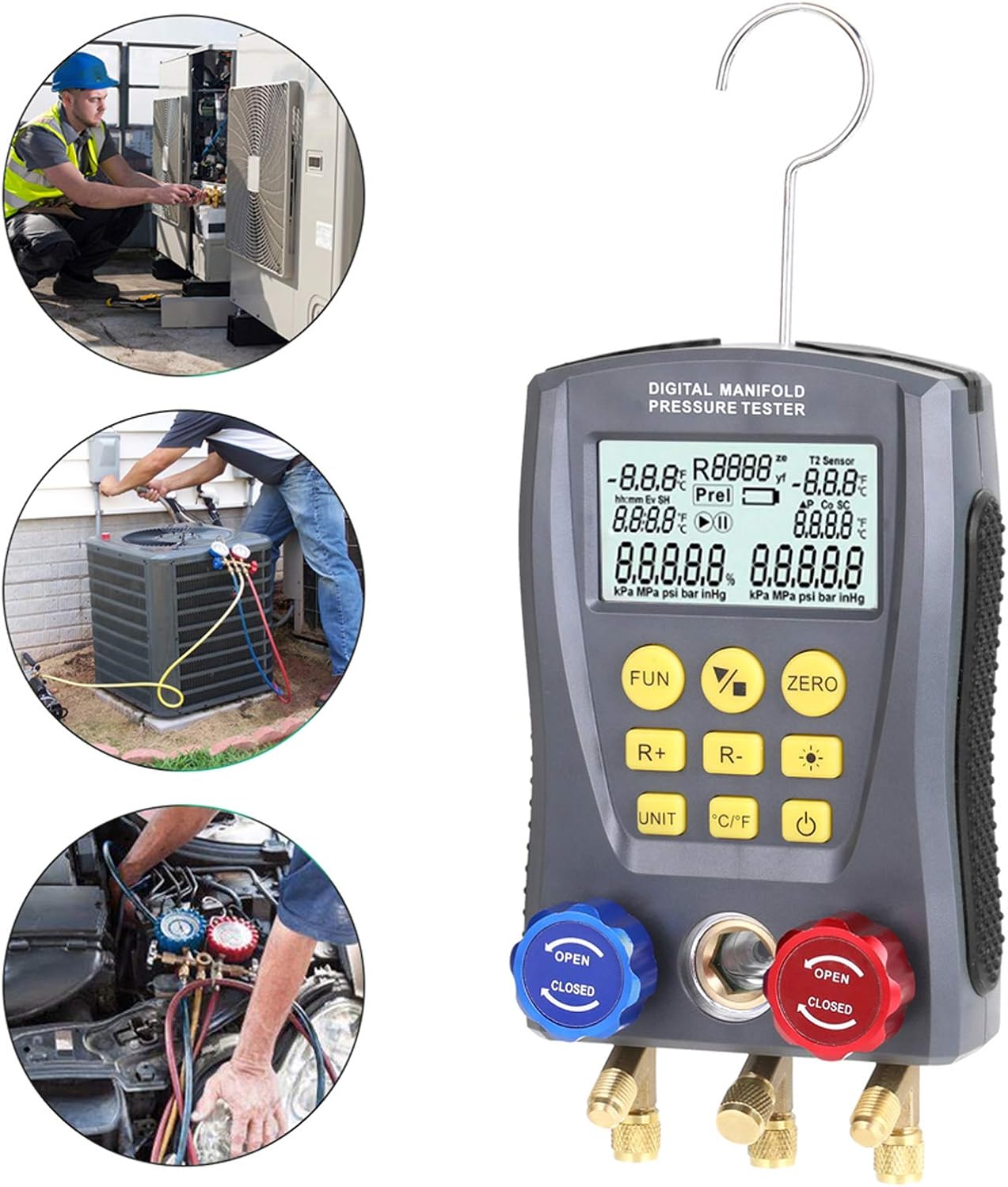 Pressure Gauge Refrigeration Digital Vacuum Pressure Manifold Tester Meter HVAC Temperature Tester