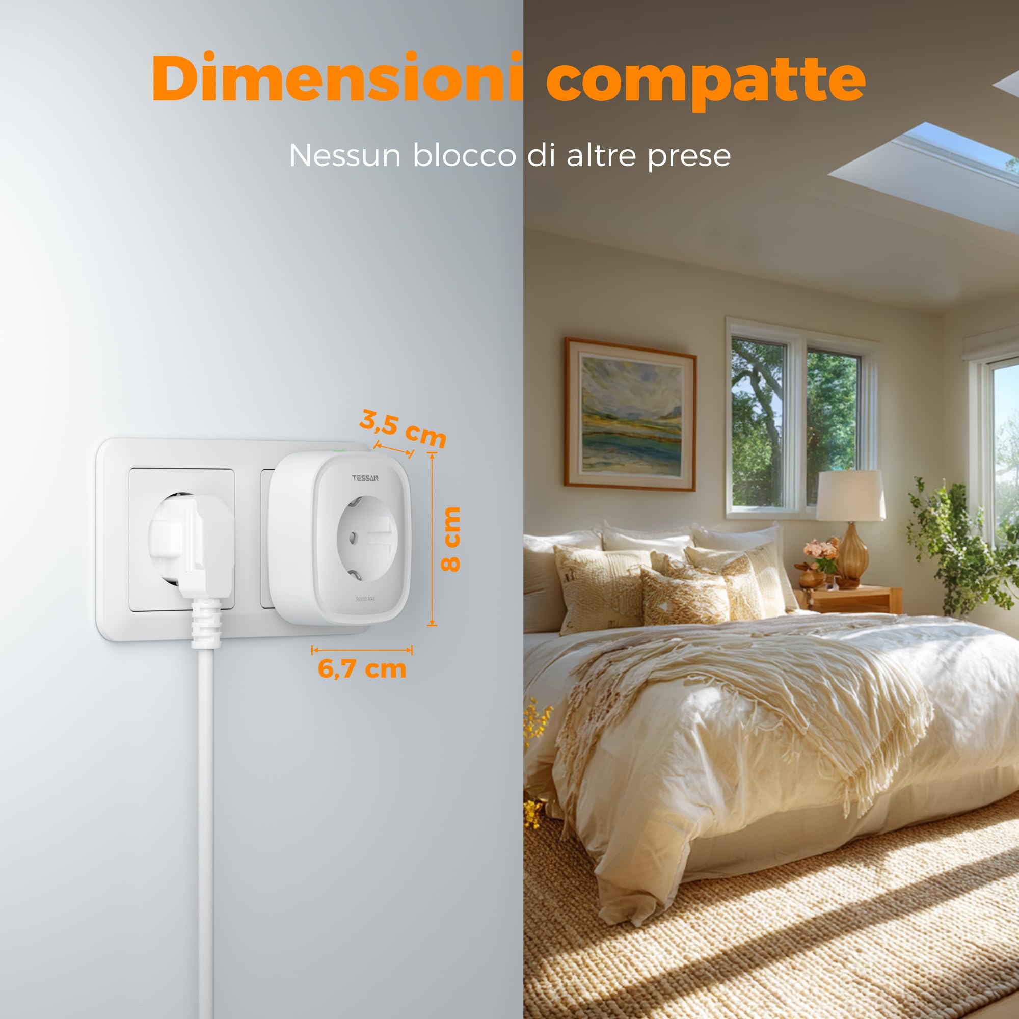 TESSAN Confezione da 2 Presa WiFi Smart Life, Timer Presa Elettrica Intelligente Alexa, Smart Plug Presa con Interruttore, Monitoraggio Consumi, Controllo Vocale, Compatibile con Alexa, Google Home