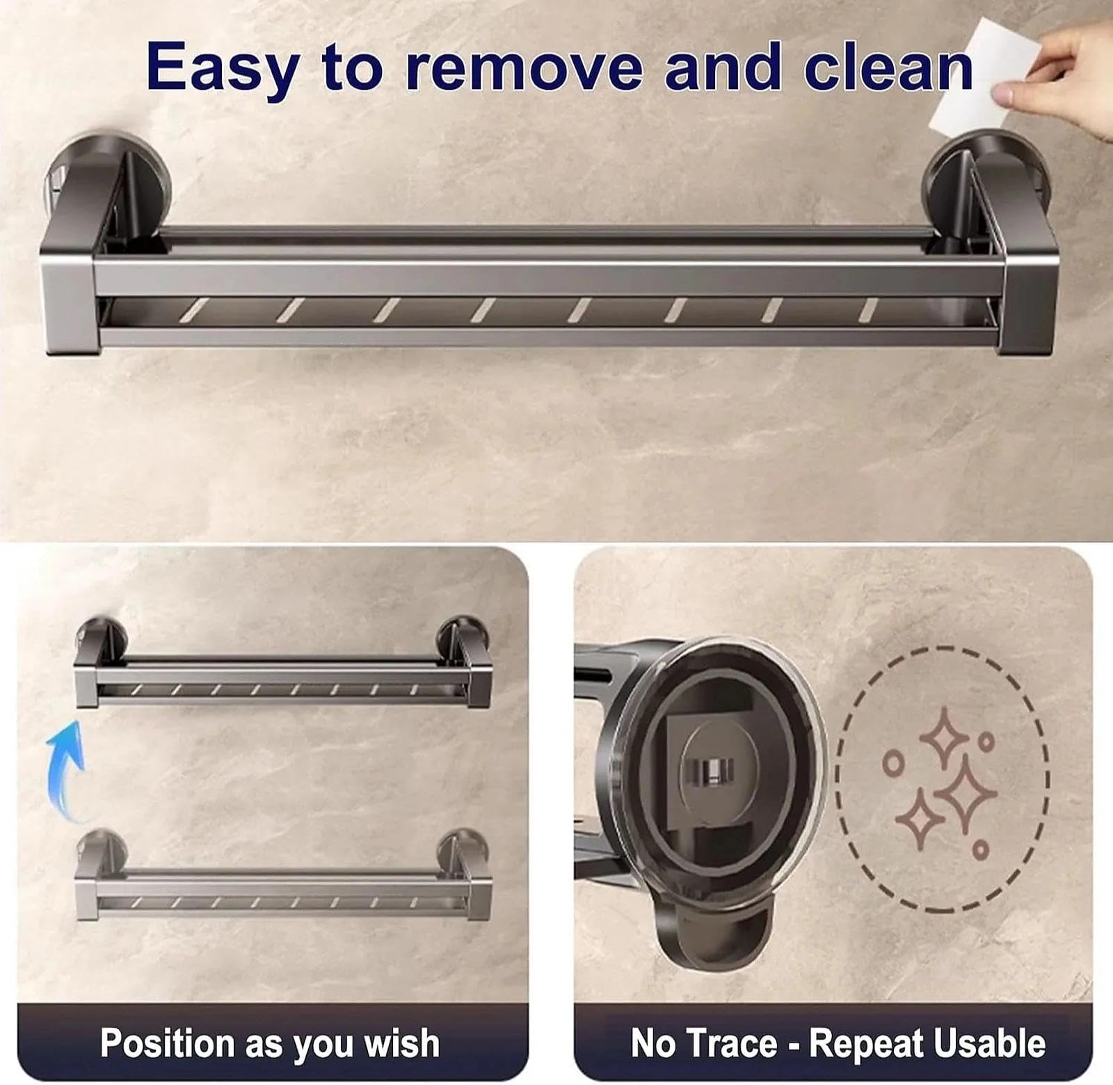 Organizador de estante de ducha con ventosa, sin taladro, resistente al óxido, para almacenamiento de baño y cocina con ganchos y varillas, diseño extraíble de 50 cm para un fácil acceso