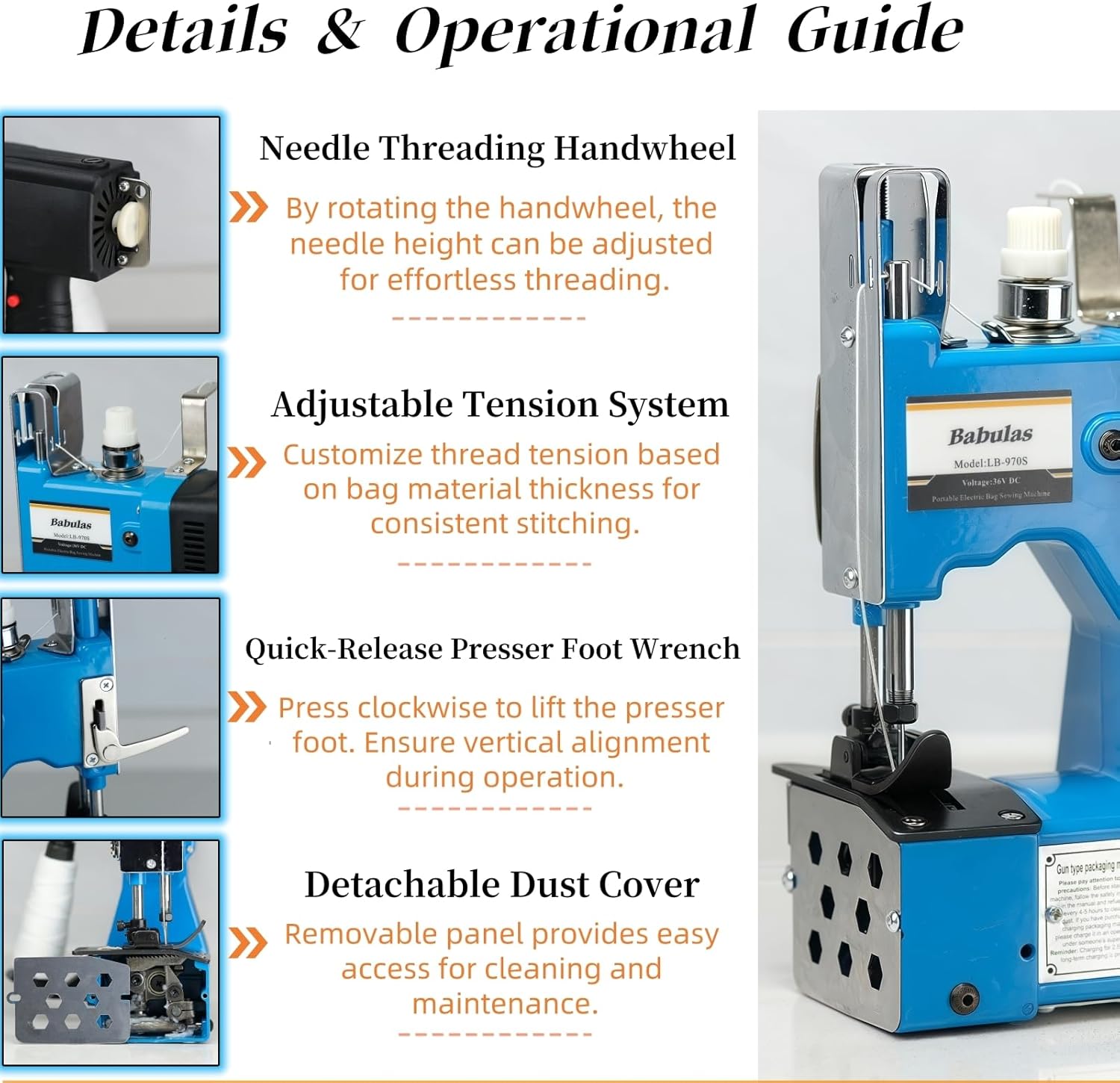 Cordless Bag Sewing Machine |PortableIndustrial Bag Closer |2-Second Fast Sealingfor Woven PP/Canvas/Jute Bags |Factory &Farm Bag Stitcher (Blue, Lithium Battery-36VDC)