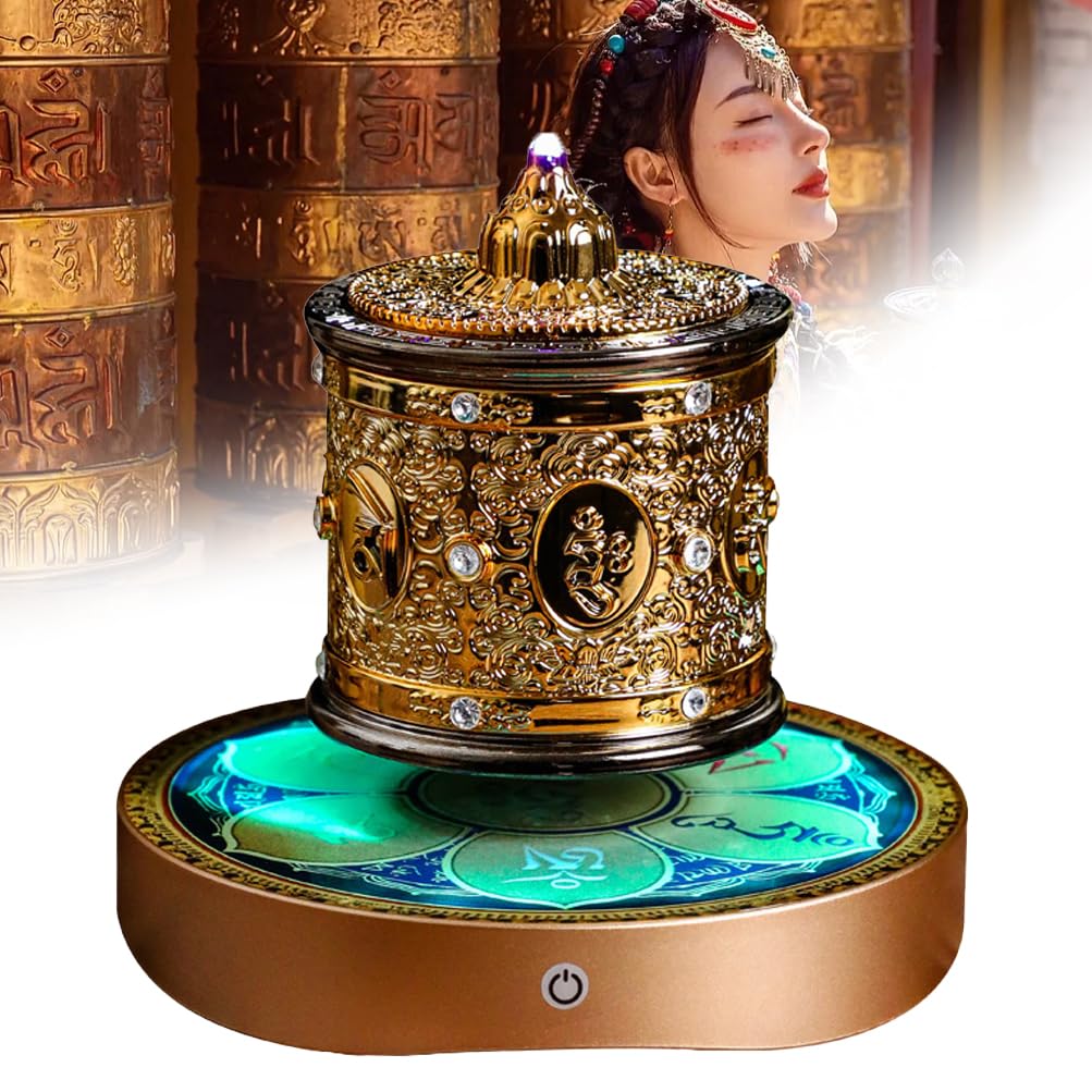 Rueda de oración con luces maglev, dispositivo budista de mesa para enfoque y meditación