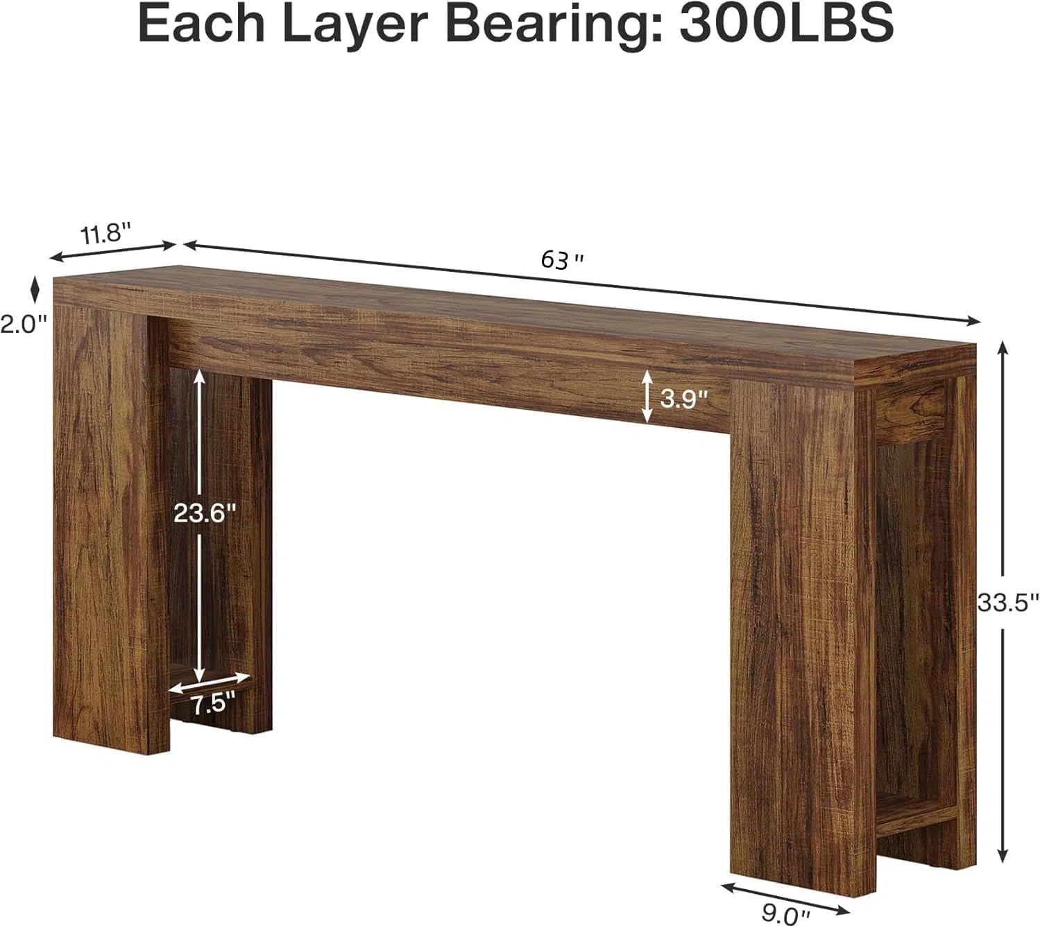 Lailang 160cm Consolle Ingresso, Tavolo Consolle, Mobile Ingresso Corridoio, Consolle Ingresso Legno, Consolle Dietro Divano, Tavolino Stretto E Alto, 160 x 30 x 85 cm, Marrone Scuro