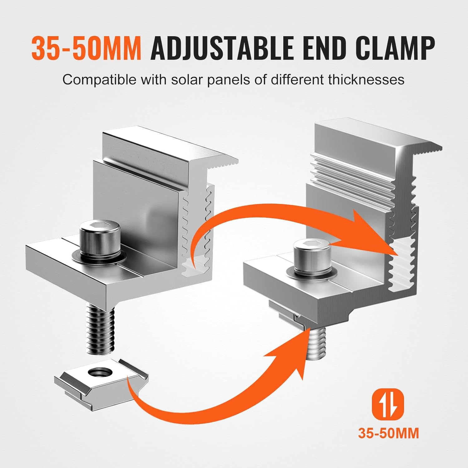 VEVOR Solar Panel Z Mounting Brackets, 35-50mm Adjustable Solar Panel End Clamps, Lightweight Anodized Aluminum Mount Z Brackets for RVs, Campers, Boats, Walls, Roof (40 PCS)