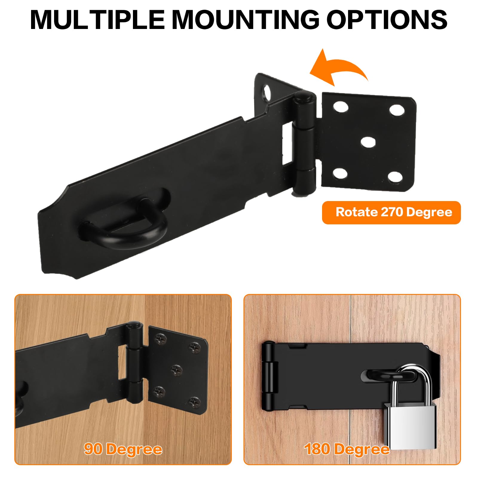2 Pz Lucchetto Hasp in Acciaio Inox, Chiusura a Viti Hasp, Lucchetto a Gancio di Sicurezza da 127 mm/106 mm per Armadietti, Cancelli, Capannoni, Serratura Porta Interna Esterna (Nero)