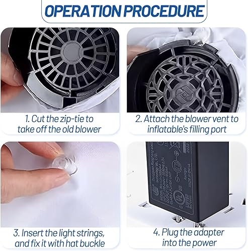 Miniatura 4 de Soplador de aire para inflables, 12 V 1.2 A ventilador inflable de repuesto con 3 cuerdas de luz LED para Halloween, Navidad, patio, decoraciones