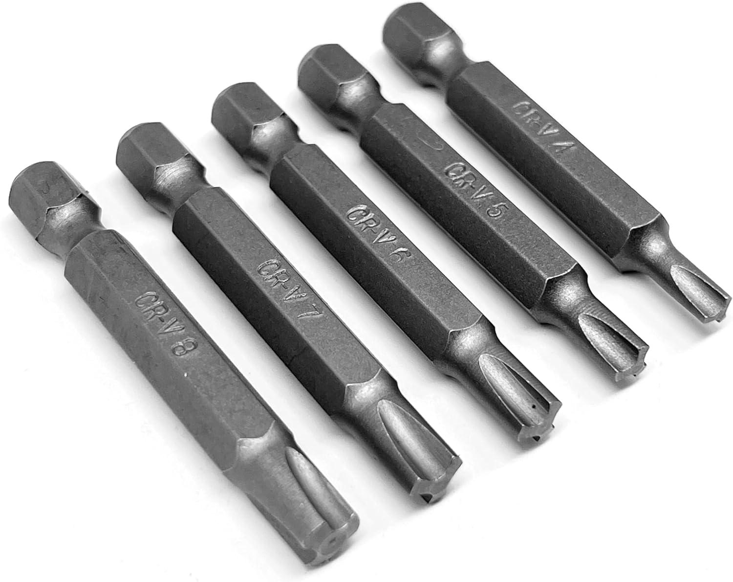 Tri-Drive Plum Screwdriver Insert Bit Set in 5 Different Sizes, Durable CR-V Steel, 2" Long Shank with Standard 1/4" Hex Drive