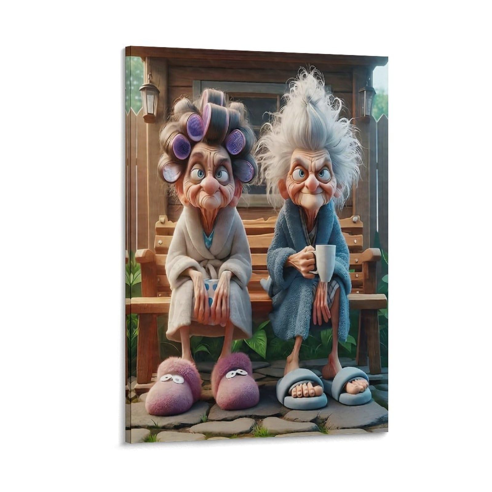 DHBANEIOK Elderly Women Cartoon Poster Artwork Canvas Prints Picture Modern Canvas Wall Art Picture Wall Hanging for Living Room Home Decorations 20x30inch(50x75cm)