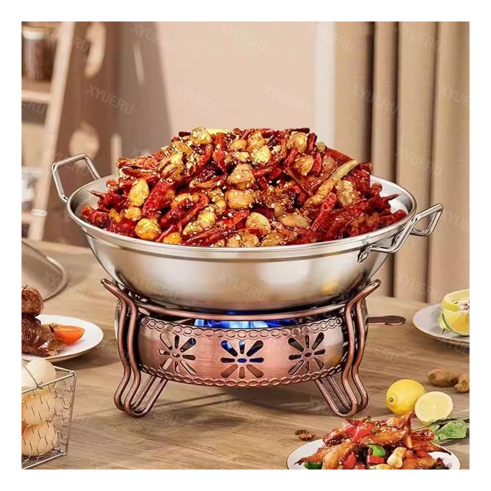 Recipiente redondo de acero inoxidable para calentar alimentos, juego de catering con tapa para fiestas, eventos y bufés, ideal para servicios de catering y reuniones