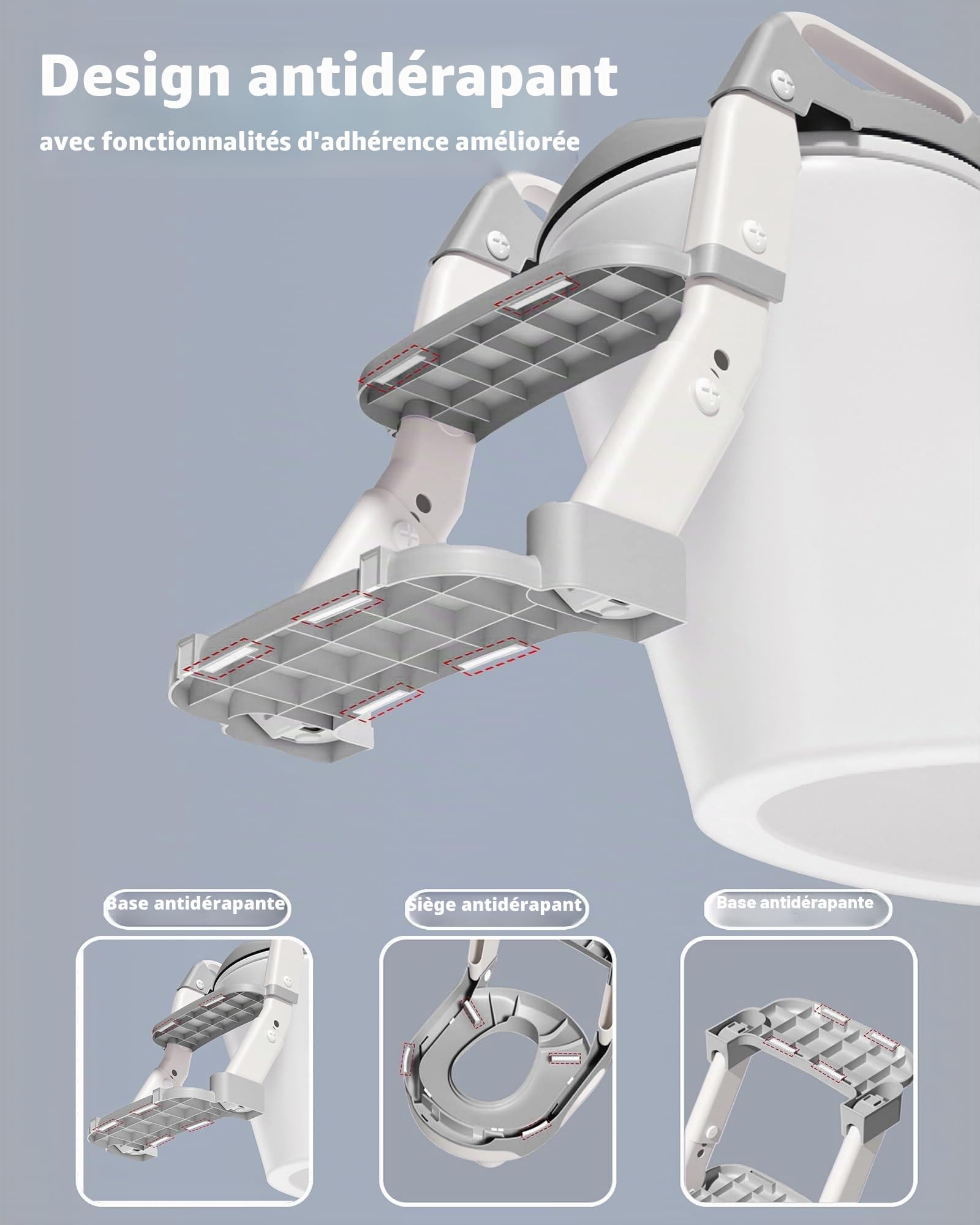 Reducteur Toilette Enfant—Adaptateur Toilette Enfant 3 en 1 AntidéRapant, RéSistant à L'Eau, Avec Pare éClaboussures IdéAl Pour L'Apprentissage de la Propreté en Autonomie (Gris)