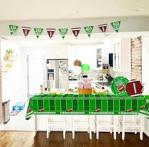 Miniatura 5 de Decoraciones de fiesta de fútbol, juego de suministros para fiesta de fútbol con platos, servilletas, pancarta y mantel, kit de decoración de fiesta