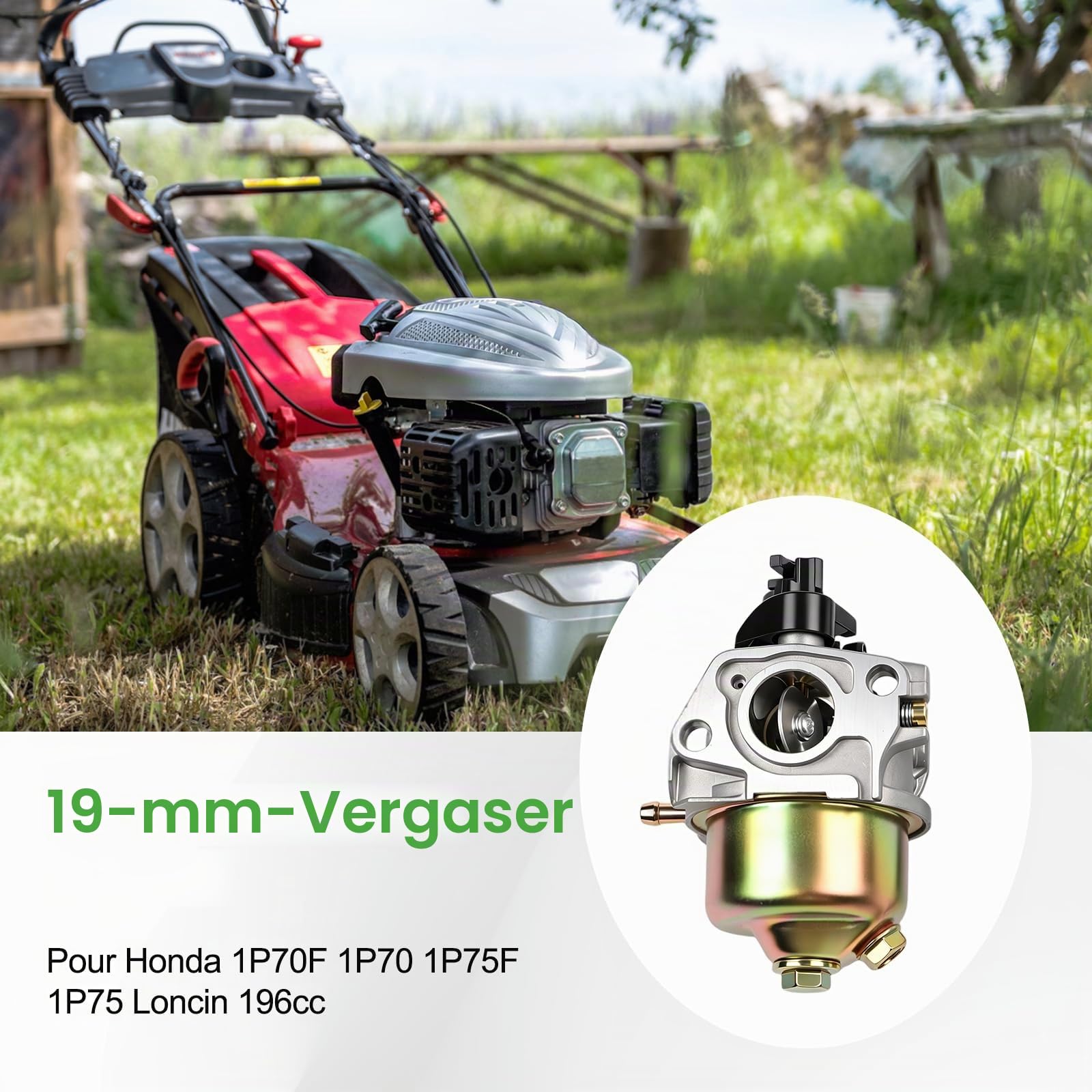 19 mm Vergaser mit automatischem Choke für verschiedene 1P70F 1P70 1P75F 1P75 196CC Rasenmäher