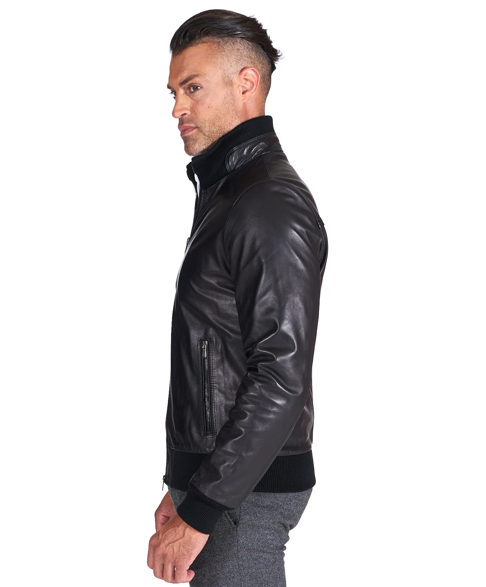 D'Arienzo Bomber in Pelle Nera Uomo Giubbotto Giubbino Vera Pelle Made in Italy 107