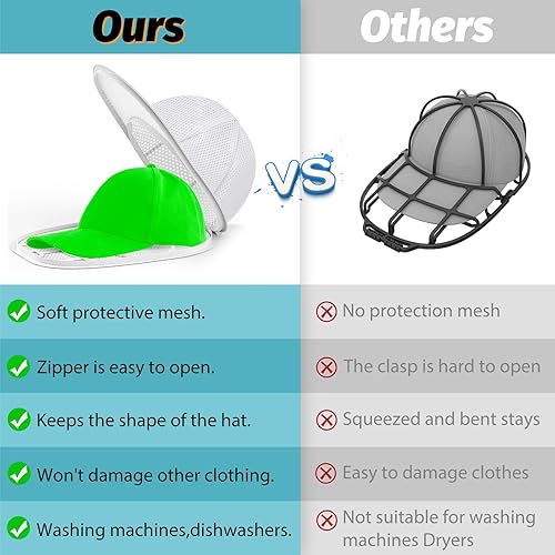 Miniatura 7 de Coopache Jaula de lavado de sombreros para lavadora, limpiador de gorra de bola para gorras de béisbol, marco de soporte de limpieza con sombrero,