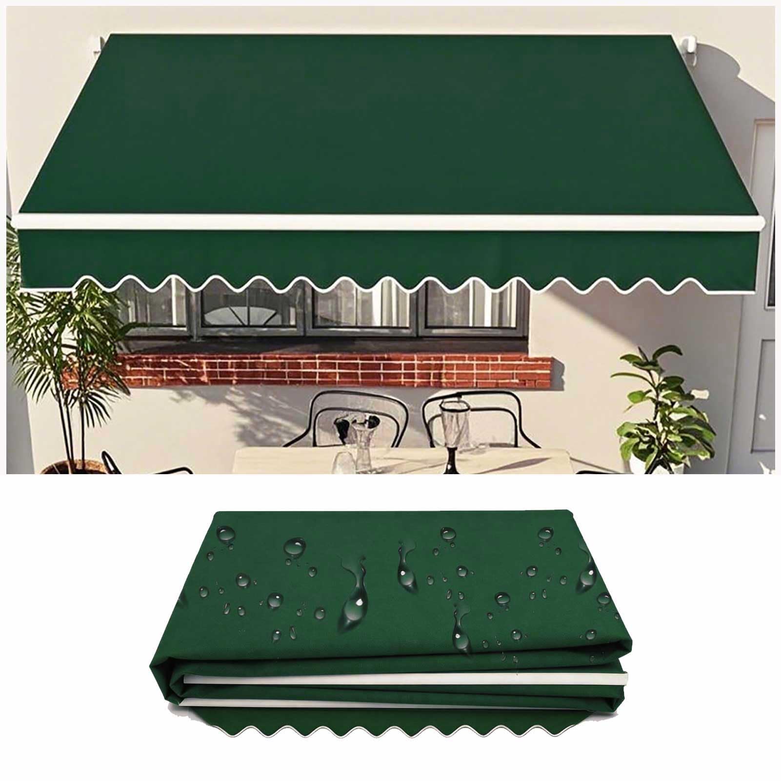 Replacement Fabric Retractable Awning 5.2x3m (Fabric Only) Outdoor Polyester Sun Shade Shelter with Valance (Without Frame), Patio Awning Window Canopy Canvas, UV, Rain, Green