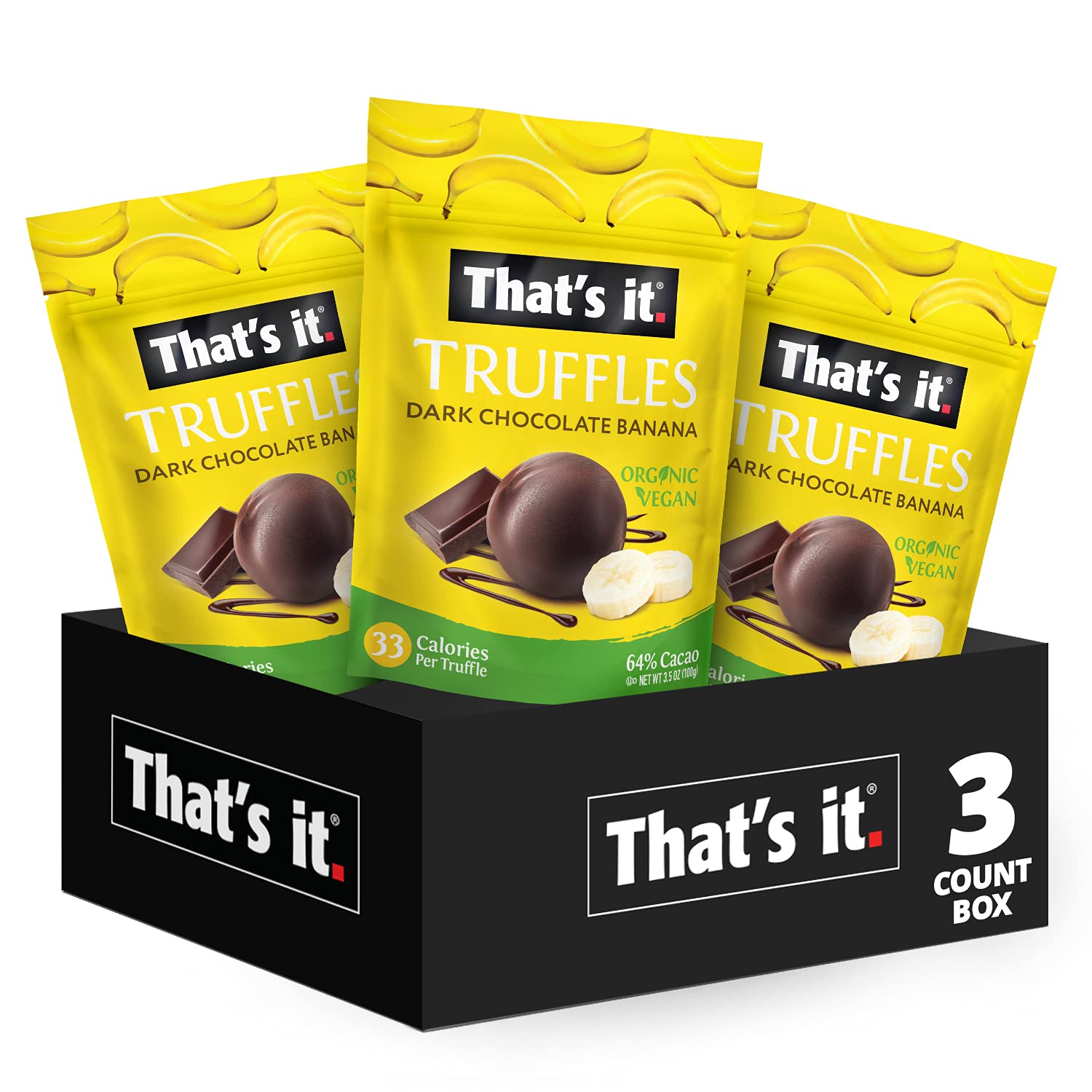 That's it Organic Dark Chocolate & Banana Truffles. 100% Plant-Based, Vegan, Gluten-Free, All Natural, 33 Calories per Truffle (3 Pack) - Banana