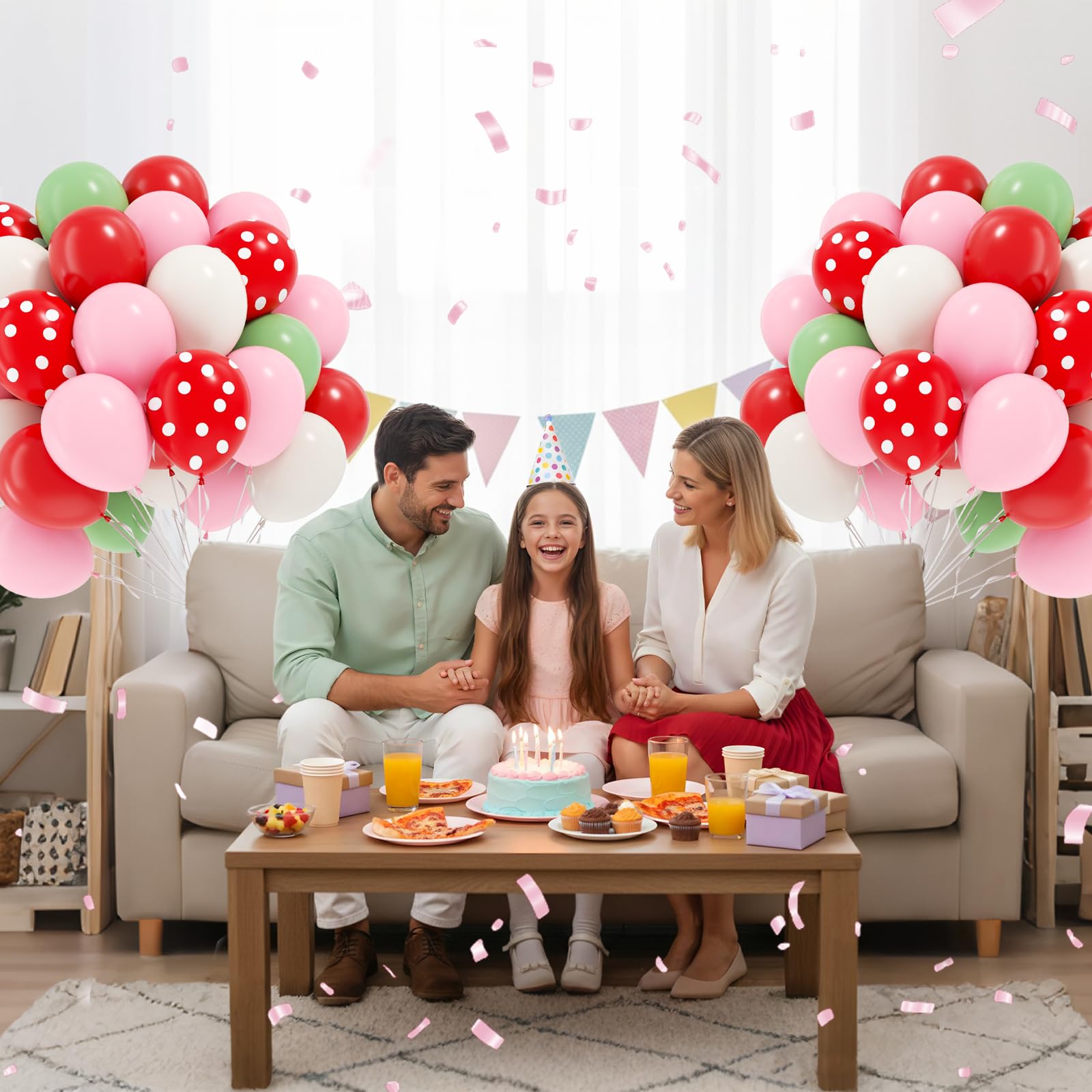 60 balonów truskawkowych 30 cm, różowe i czerwone balony z białym jasnozielonym balonem na truskawkowy baby shower, dekoracje na przyjęcie urodzinowe