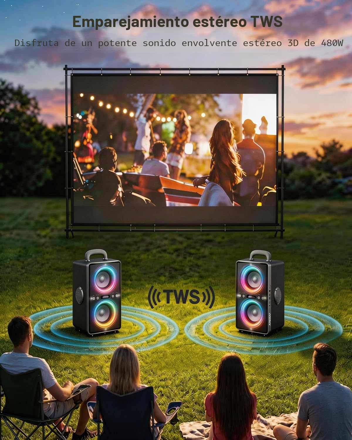 240W Peak Altavoz Bluetooth Portátil, Sonido Potente, Deep Bass, 20 h, función TWS, BT 5.3, Party Bluetooth Speaker Ideal para Party, Home, Outdoor, Playa, Camping (Black)