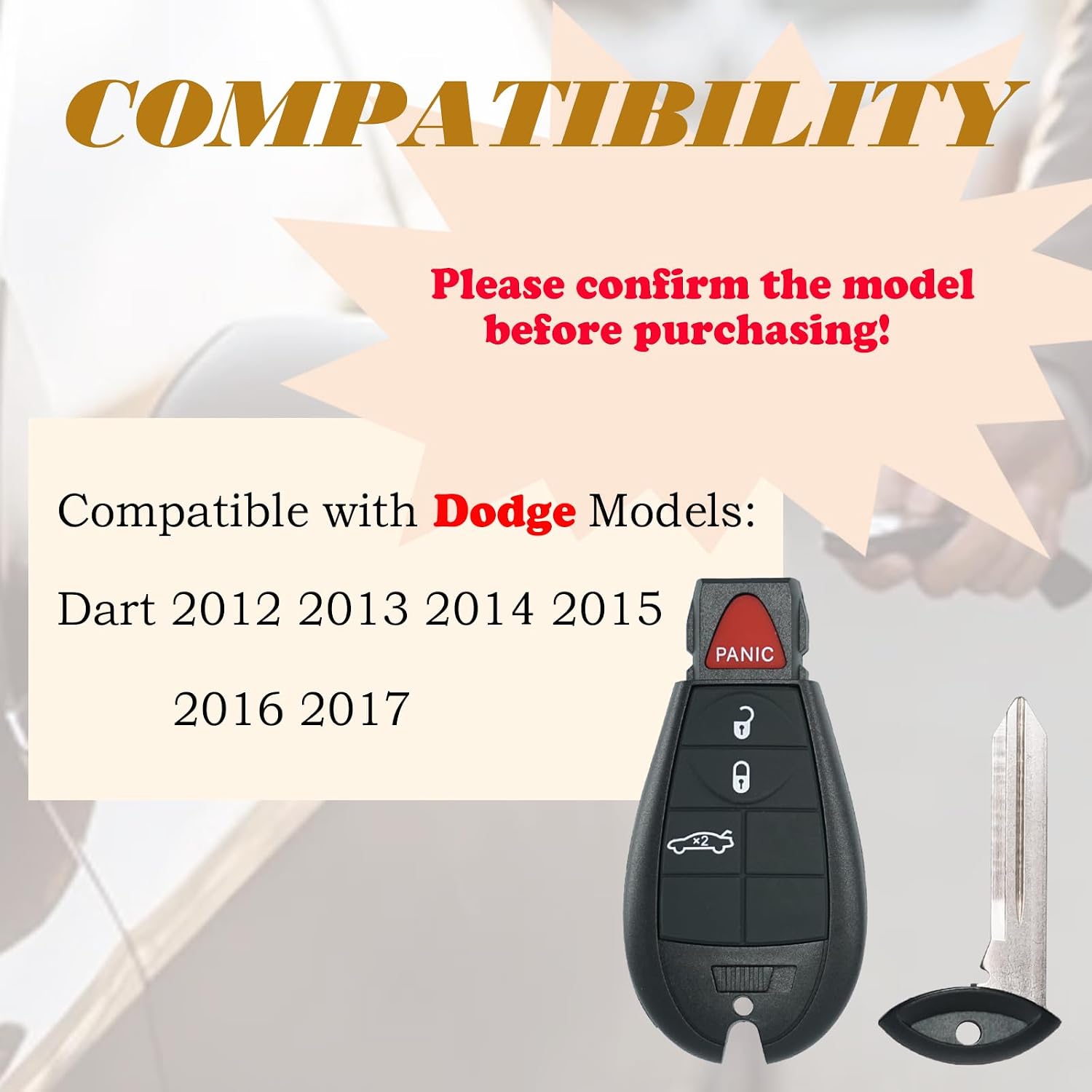 SUPALAND Key Fob FOBIK Keyless Entry Remote Control Replacement Fits for Dodge Dart 2012 2013 2014 2015 2016 2017 M3N32297100 56046771AA 4Button Keyed Ignition