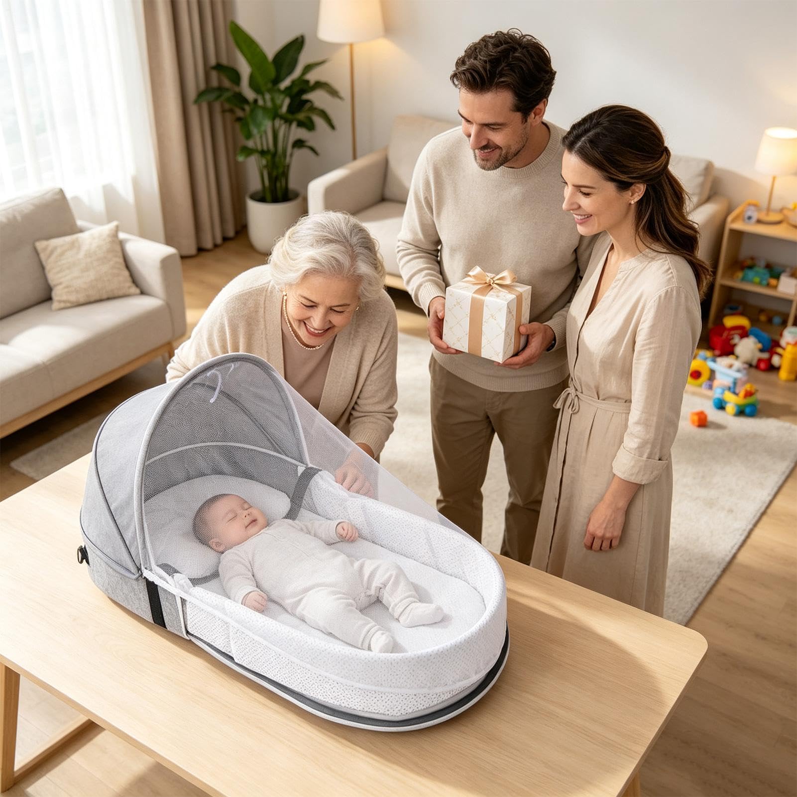 Reisebett Für Kinder Faltbar waschbar atmungsaktiv Leinen-Baumwoll-Babybett