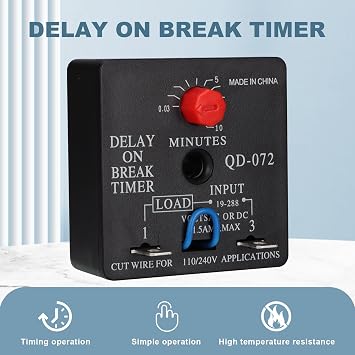 Delay On Break Timer, QD-072, 0.03 to 10 Minutes Adjustable Delay, 18-240 VAC OR DC (1)