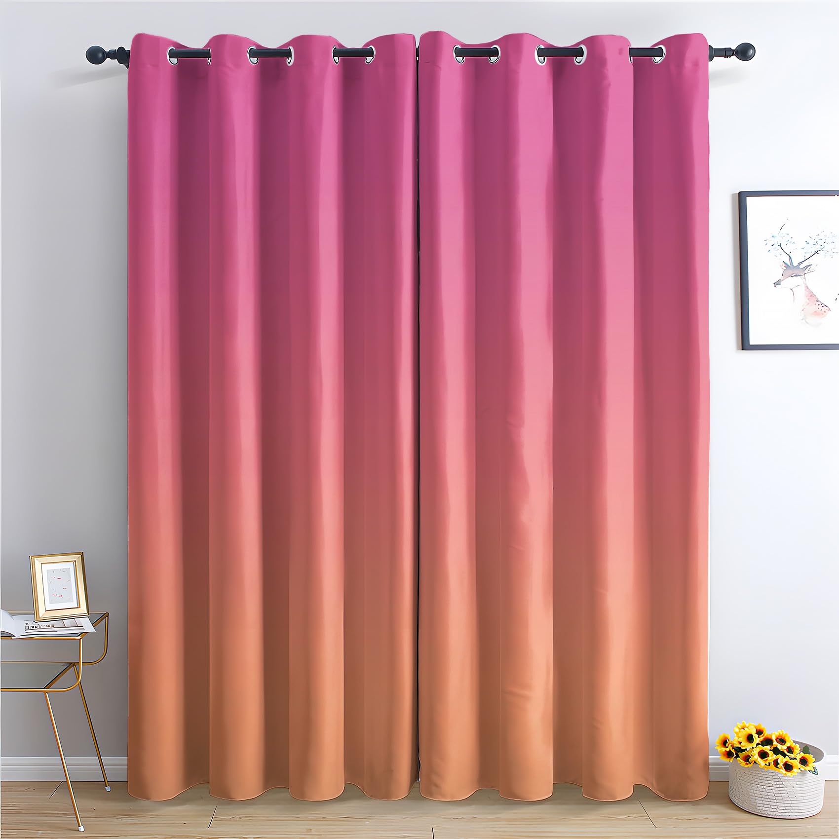 zcwl Pink Coral Orange Ombre Curtains for Bedroom Living Room, Gradient Patterned Blackout Curtains, Thermal Insulated Eyelet Curtain, 90 Drop Window Treatments Drapes, 90x90 Inch (W x L), 2 Panels