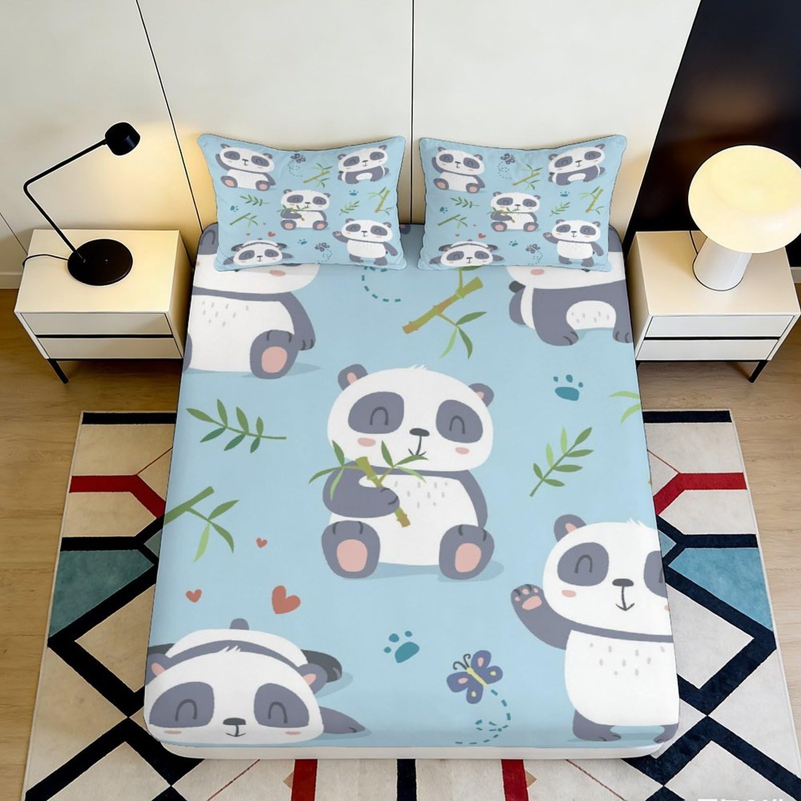 Pnayamiorkfel Style-6 3D Printed Cute Panda Fitted Sheet Microfiber Soft Breathable Bamboo Leaves Bed Cover For Bedroom Dorm Decor 90X200x25cm
